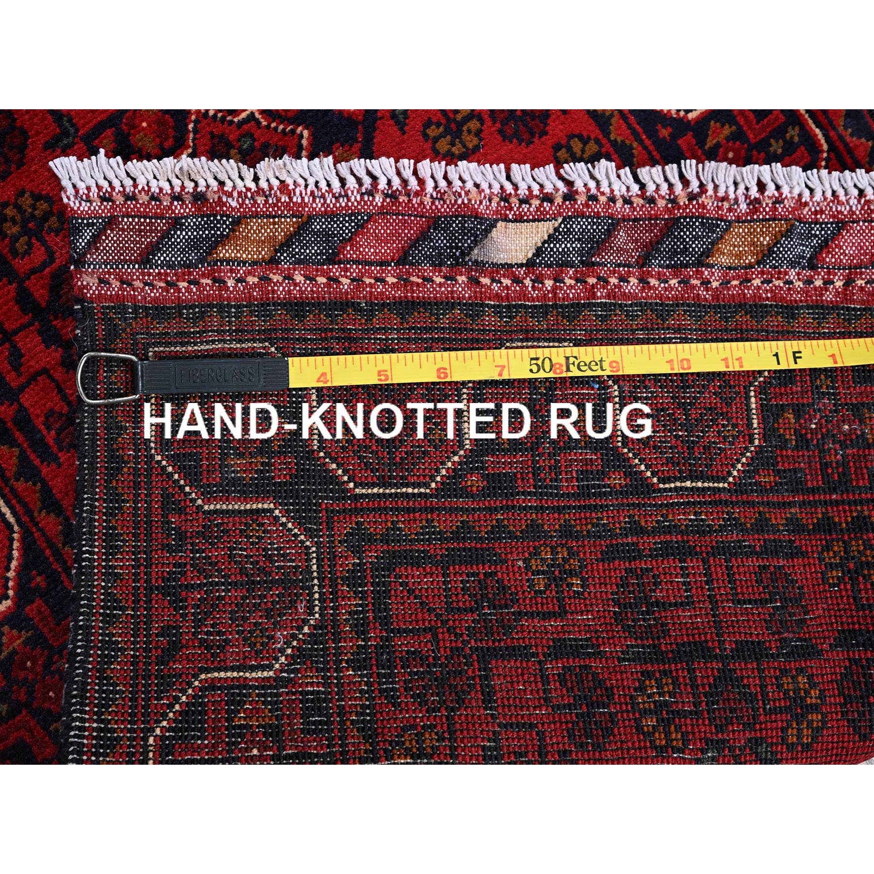 1'9"x5' Angels Red, Hand Knotted, Afghan Khamyab with Geometric Medallions Design, Soft 100% Wool, Natural Dyes, Short & Narrow Runner, Oriental Rug Sh745