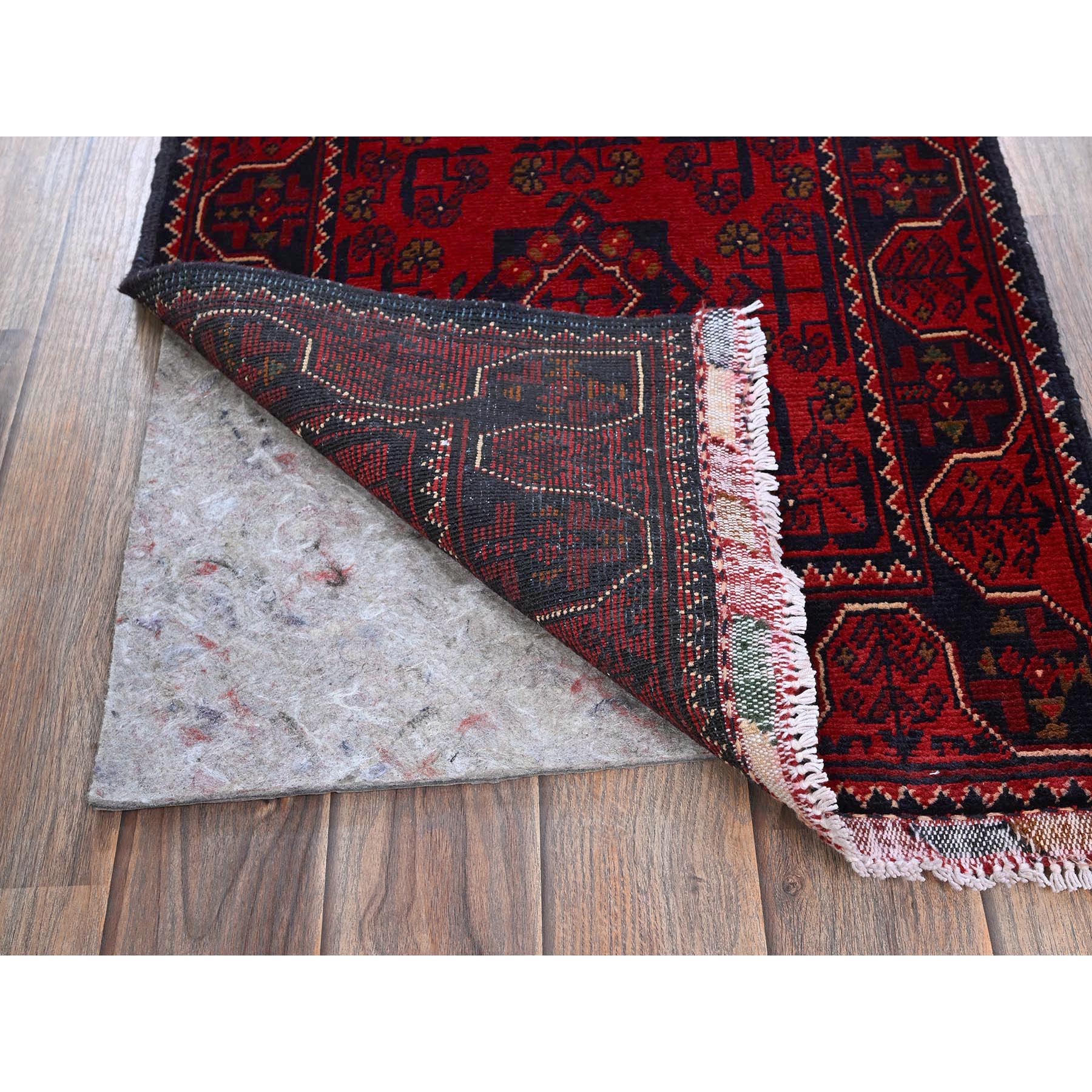 1'9"x4'10" Chili Red, Afghan Khamyab with Tribal Medallions Design, Hand Knotted, Soft and Velvety Wool, Vegetable Dyes, Short and Narrow Runner, Oriental Rug Sh746