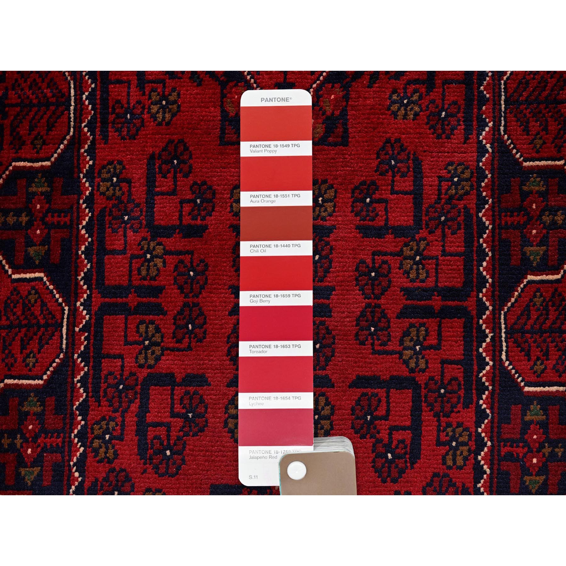 1'9"x4'10" Chili Red, Afghan Khamyab with Tribal Medallions Design, Hand Knotted, Soft and Velvety Wool, Vegetable Dyes, Short and Narrow Runner, Oriental Rug Sh746