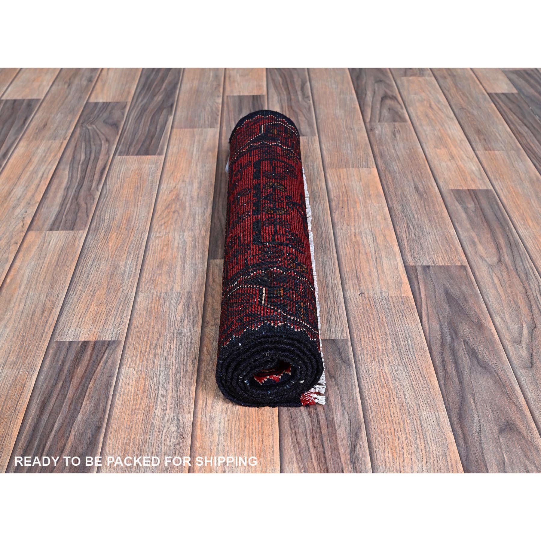 1'9"x4'10" Chili Red, Afghan Khamyab with Tribal Medallions Design, Hand Knotted, Soft and Velvety Wool, Vegetable Dyes, Short and Narrow Runner, Oriental Rug Sh746
