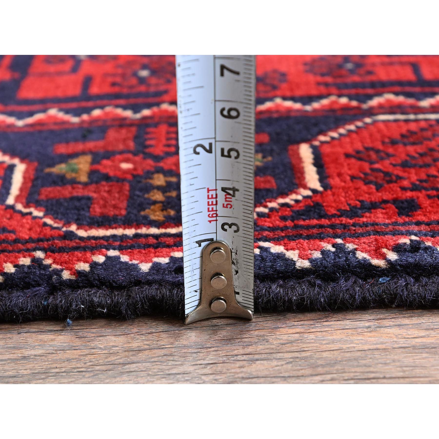 1'9"x4'10" Chili Red, Afghan Khamyab with Tribal Medallions Design, Hand Knotted, Soft and Velvety Wool, Vegetable Dyes, Short and Narrow Runner, Oriental Rug Sh746