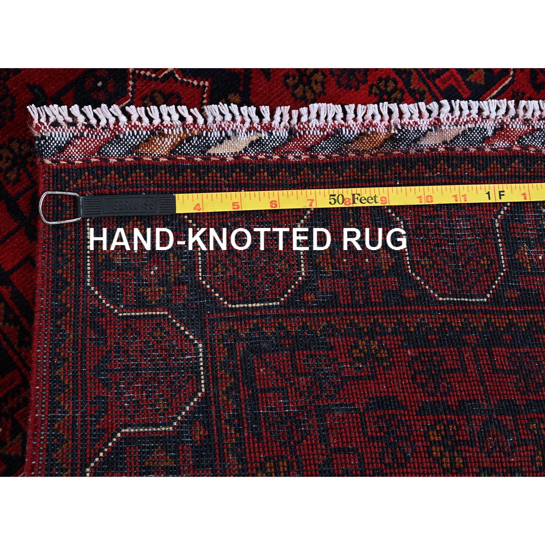 1'10"x4'10" Scarlet Red, Afghan Khamyab with Geometric Medallions Design, Soft and Shiny Wool, Hand Knotted, Vegetable Dyes, Short and Narrow Runner, Oriental Rug Sh750
