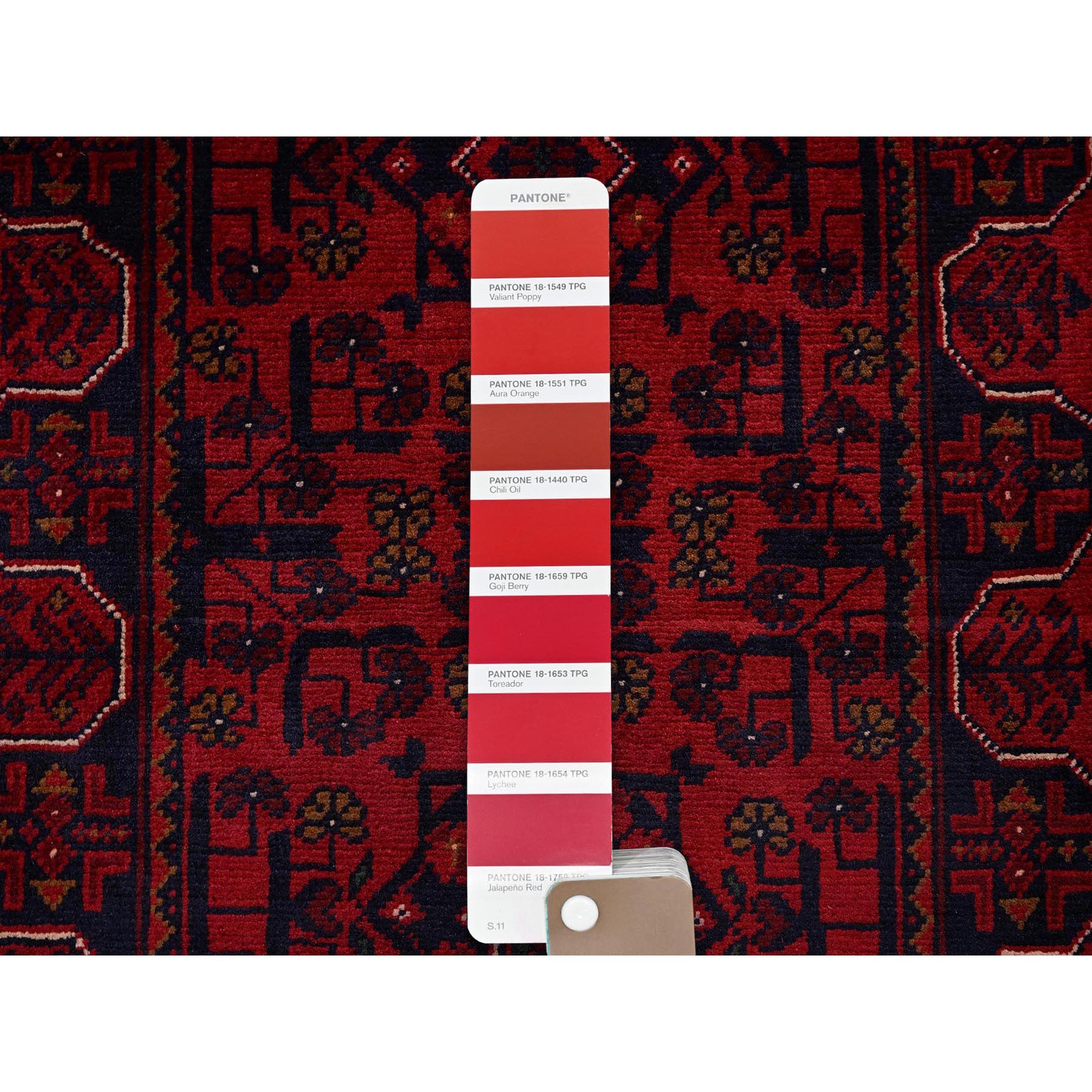 1'9"x4'10" Angels Red, Afghan Khamyab with Tribal Motifs Pattern, Hand Knotted, Soft 100% Wool, Vegetable Dyes, Short & Narrow Runner, Oriental Rug Sh751
