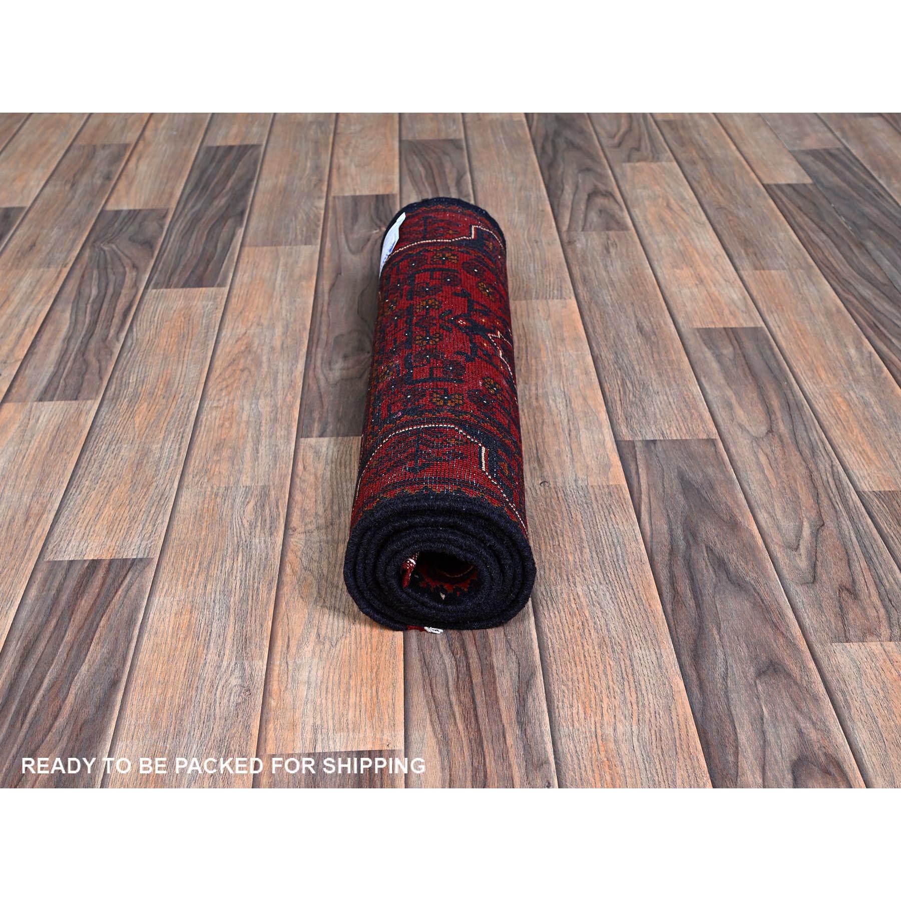 1'9"x4'10" Angels Red, Afghan Khamyab with Tribal Motifs Pattern, Hand Knotted, Soft 100% Wool, Vegetable Dyes, Short & Narrow Runner, Oriental Rug Sh751