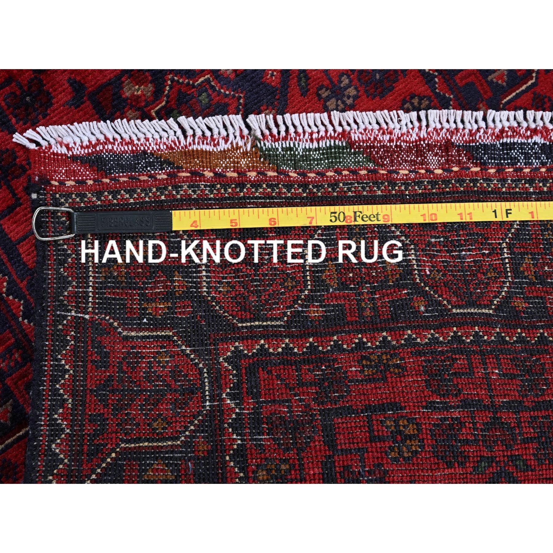 1'9"x4'9" Ruby Red, Afghan Khamyab with Geometric Medallions Design, Hand Knotted, Soft and Velvety Wool, Vegetable Dyes, Short and Narrow Runner, Oriental Rug Sh753