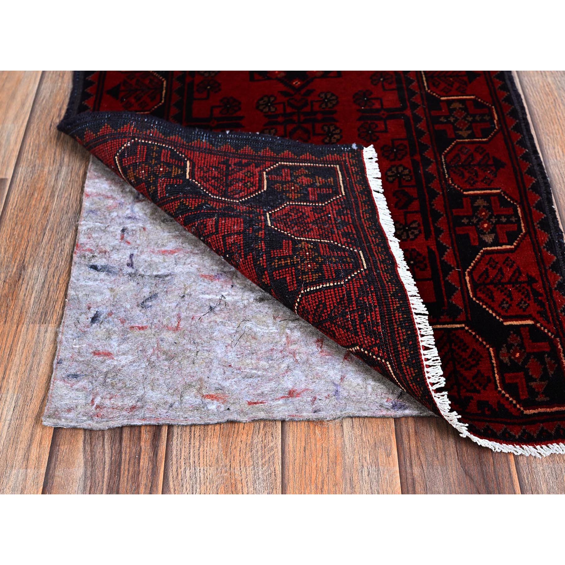 1'9"x4'9" Carmine Red, Afghan Khamyab with Tribal Medallions Design, Hand Knotted, Soft and Velvety Wool, Vegetable Dyes, Short and Narrow Runner, Oriental Rug Sh756