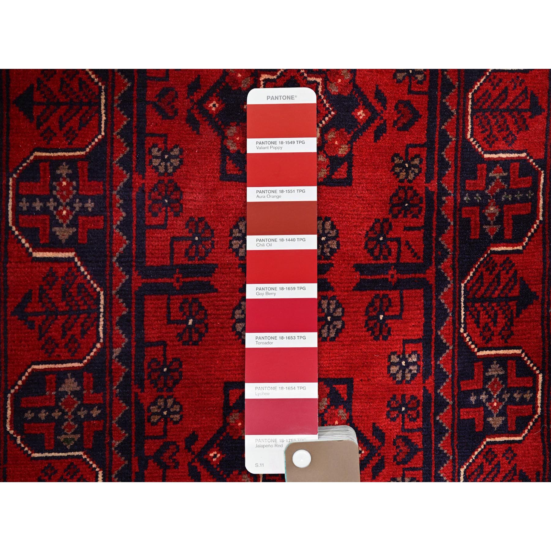 1'9"x4'9" Carmine Red, Afghan Khamyab with Tribal Medallions Design, Hand Knotted, Soft and Velvety Wool, Vegetable Dyes, Short and Narrow Runner, Oriental Rug Sh756