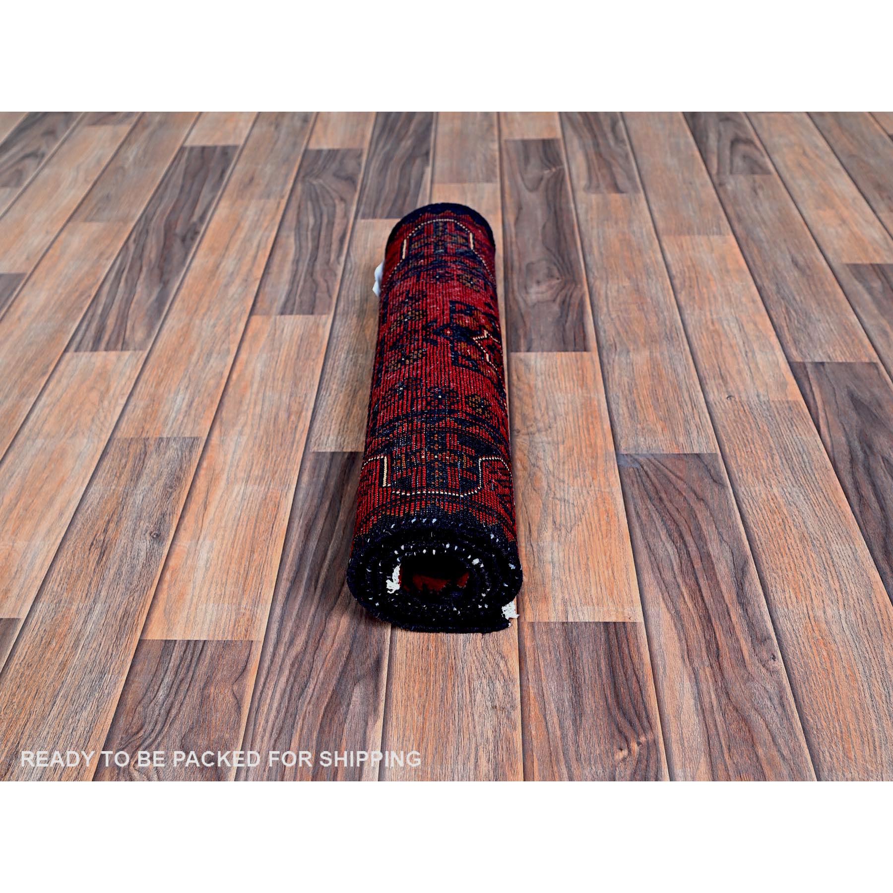 1'9"x4'9" Carmine Red, Afghan Khamyab with Tribal Medallions Design, Hand Knotted, Soft and Velvety Wool, Vegetable Dyes, Short and Narrow Runner, Oriental Rug Sh756