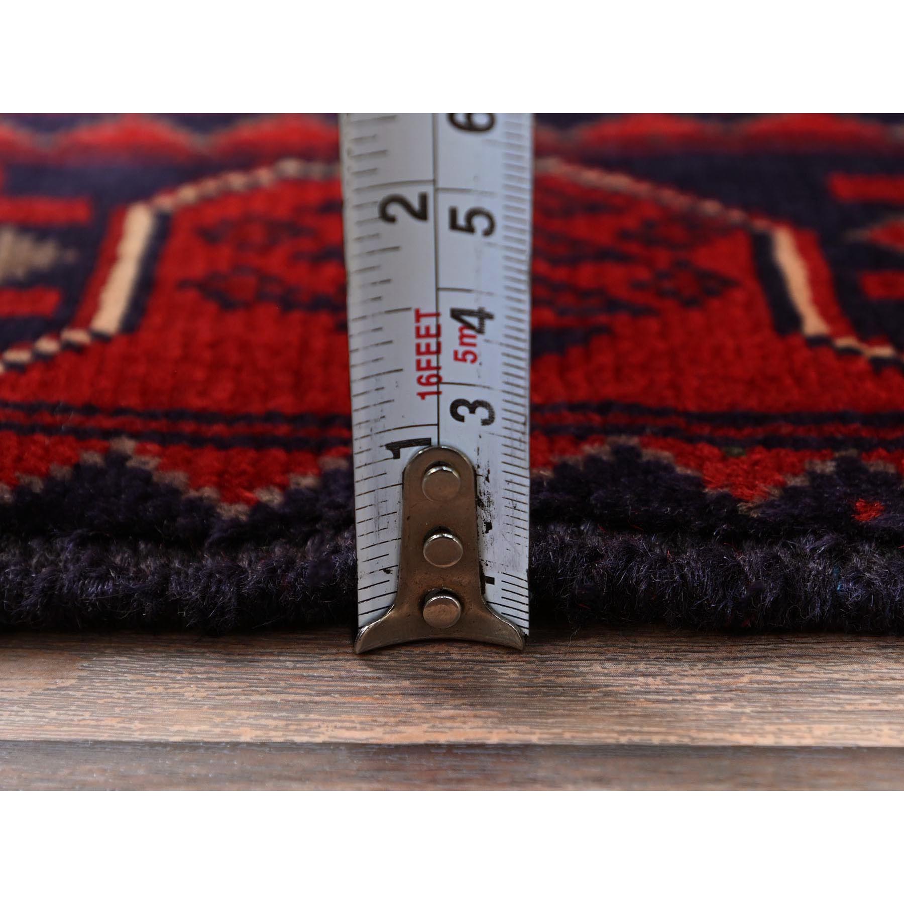 1'9"x4'9" Carmine Red, Afghan Khamyab with Tribal Medallions Design, Hand Knotted, Soft and Velvety Wool, Vegetable Dyes, Short and Narrow Runner, Oriental Rug Sh756