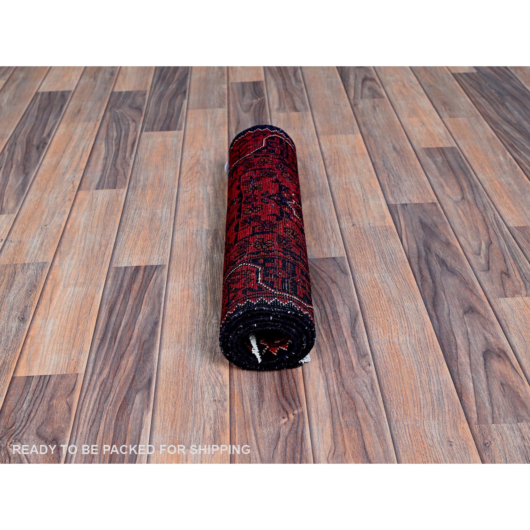 1'8"x4'9" Angels Red, Afghan Khamyab with Geometric Pattern, Hand Knotted, Soft and Shiny Wool, Natural Dyes, Short & Narrow Runner, Oriental Rug Sh758