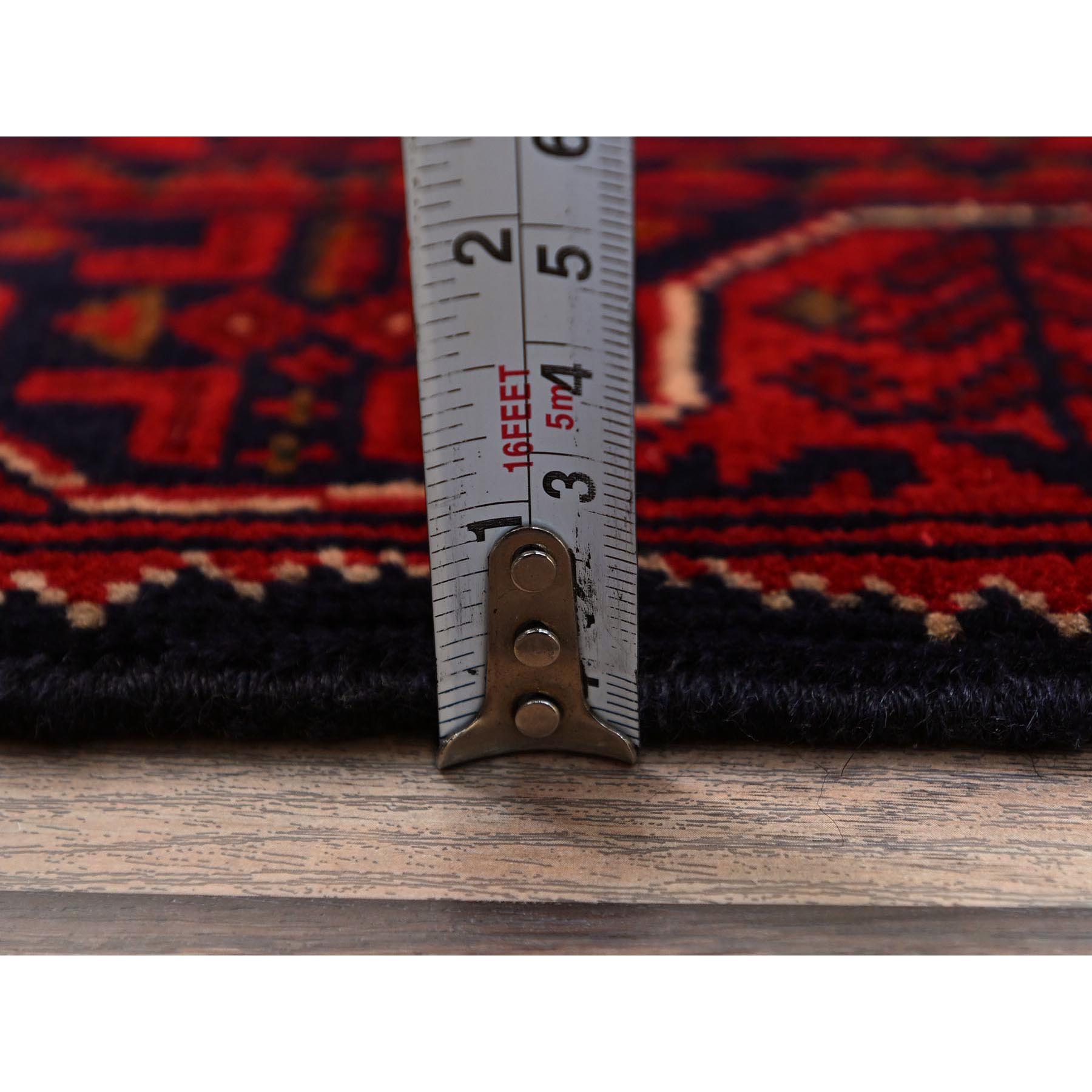 1'8"x4'9" Angels Red, Afghan Khamyab with Geometric Pattern, Hand Knotted, Soft and Shiny Wool, Natural Dyes, Short & Narrow Runner, Oriental Rug Sh758