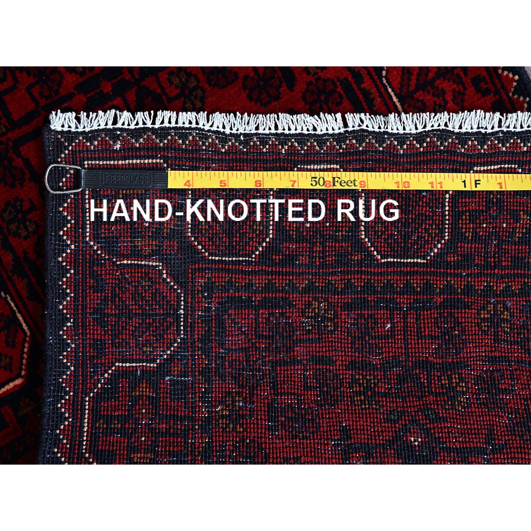 1'8"x4'9" Angels Red, Afghan Khamyab with Geometric Pattern, Hand Knotted, Soft and Shiny Wool, Natural Dyes, Short & Narrow Runner, Oriental Rug Sh758