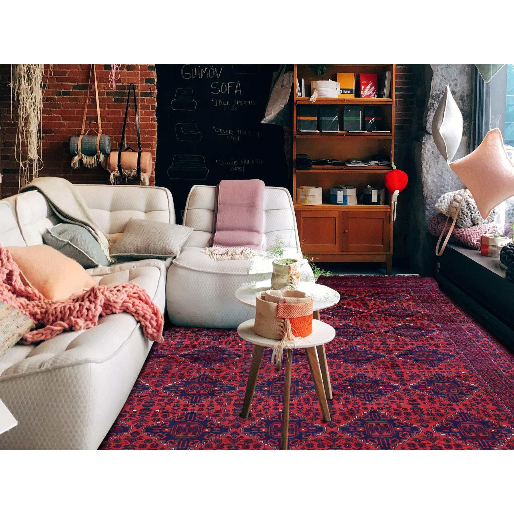 9'8"x12'9" Scarlet Red, Afghan Khamyab with Geometric Pattern, Hand Knotted, Soft and Shiny Wool, Natural Dyes, Oriental Rug Sh762