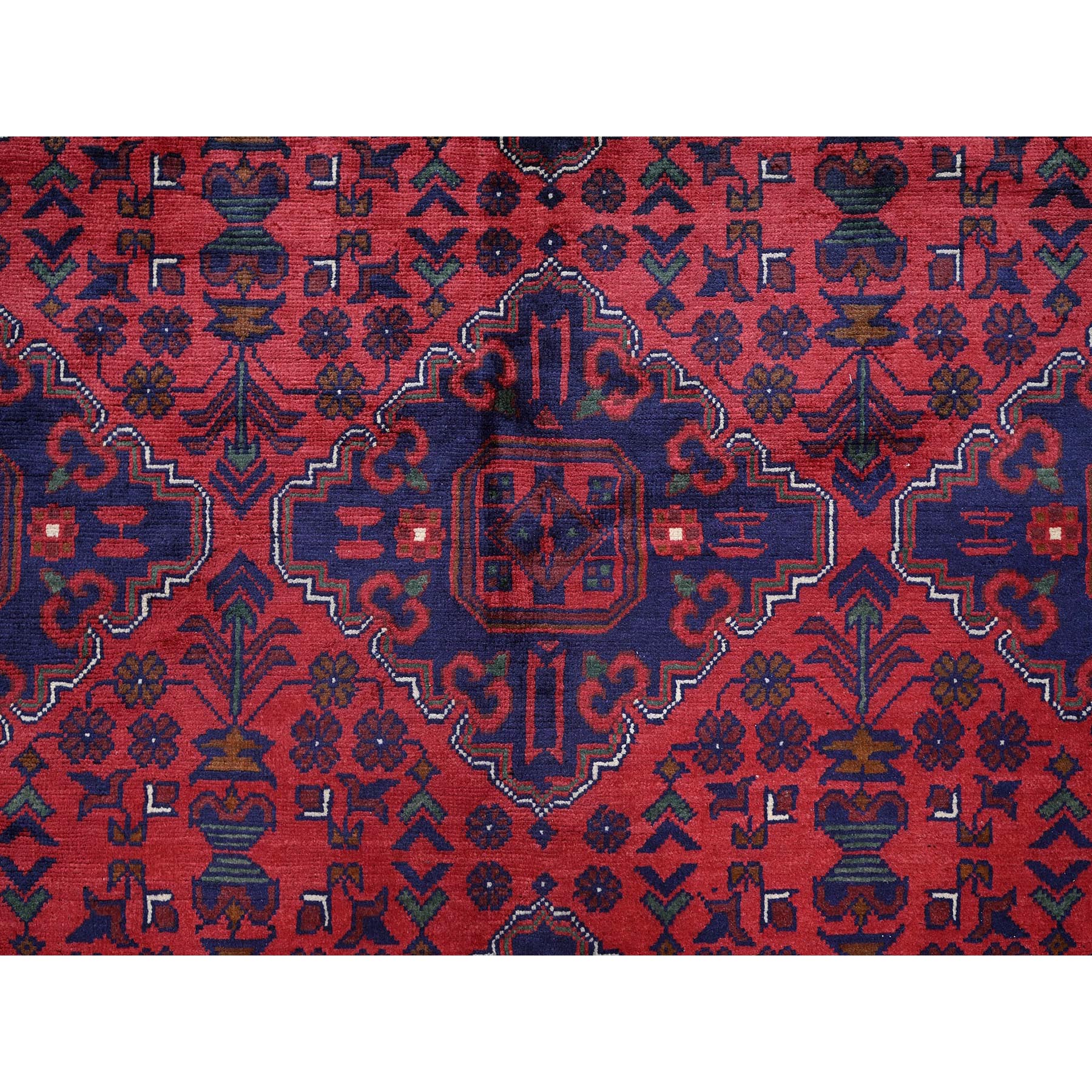9'8"x12'9" Scarlet Red, Afghan Khamyab with Geometric Pattern, Hand Knotted, Soft and Shiny Wool, Natural Dyes, Oriental Rug Sh762