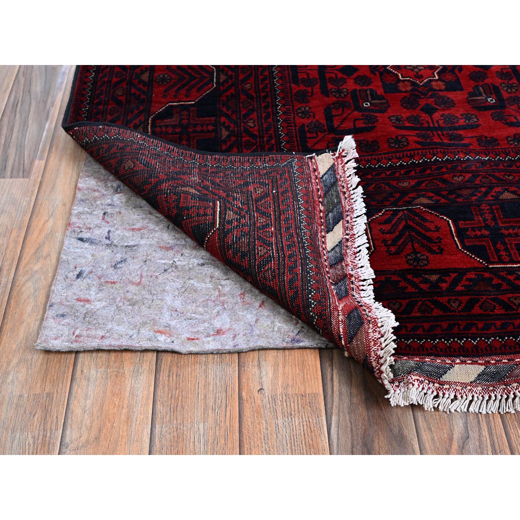 9'9"x13'3" Crimson Red, Afghan Khamyab with Tribal Motifs Pattern, Soft and Velvety Wool, Hand Knotted, Vegetable Dyes, Oriental Rug Sh763