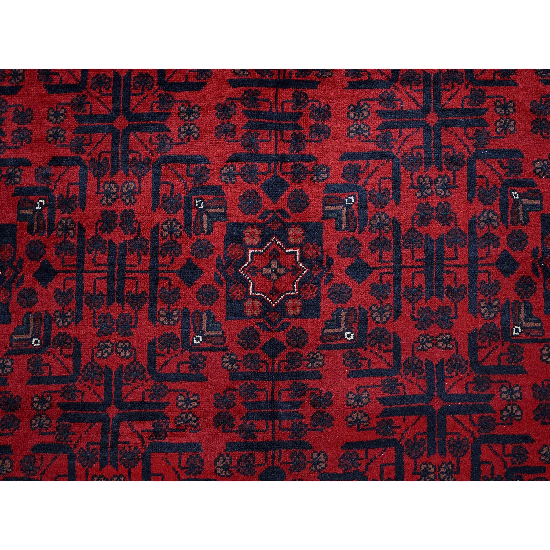9'9"x13'3" Crimson Red, Afghan Khamyab with Tribal Motifs Pattern, Soft and Velvety Wool, Hand Knotted, Vegetable Dyes, Oriental Rug Sh763