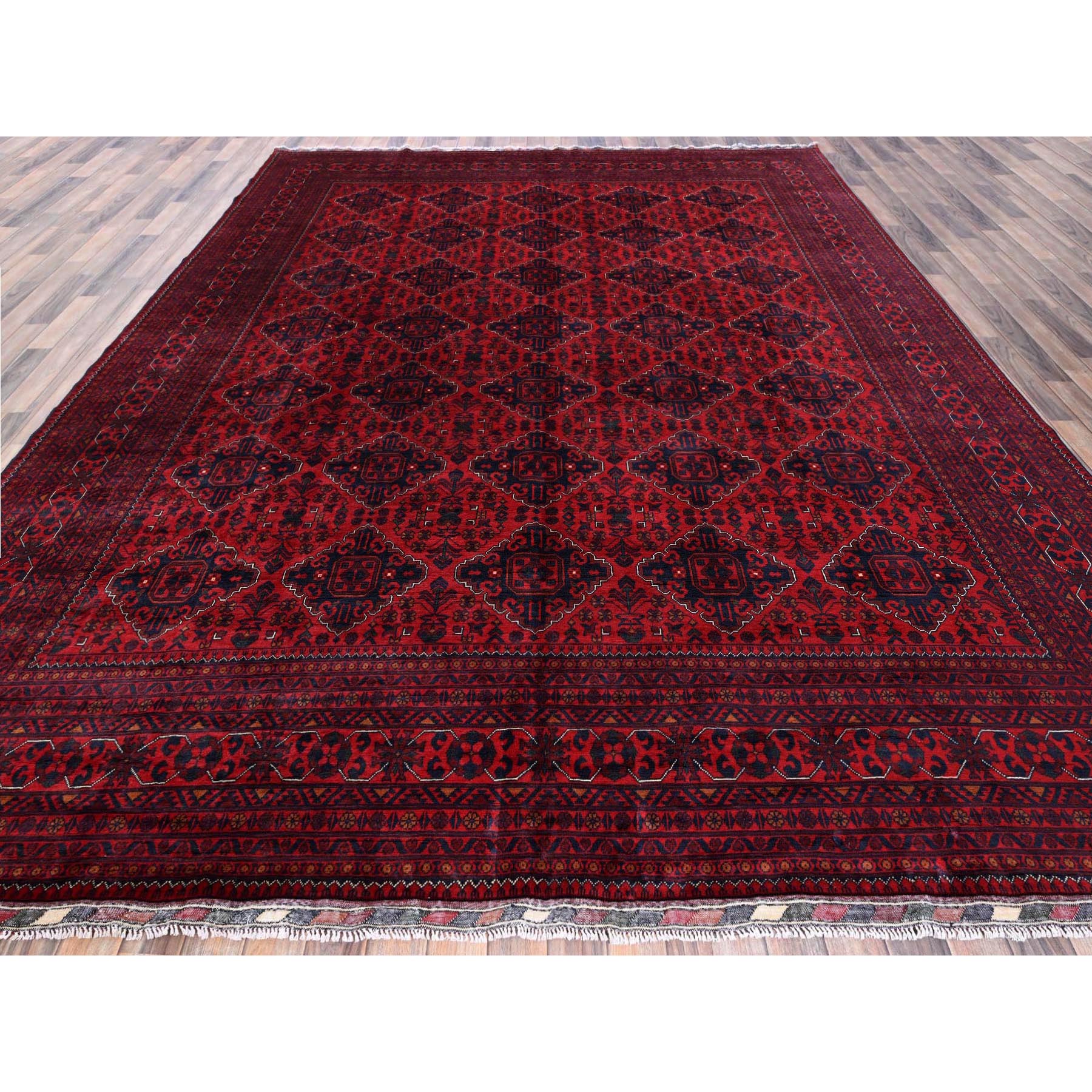 9'10"x12'8" Chili Red, Afghan Khamyab with Geometric Design, Hand Knotted, Soft Wool, Natural Dyes, Oriental Rug Sh764