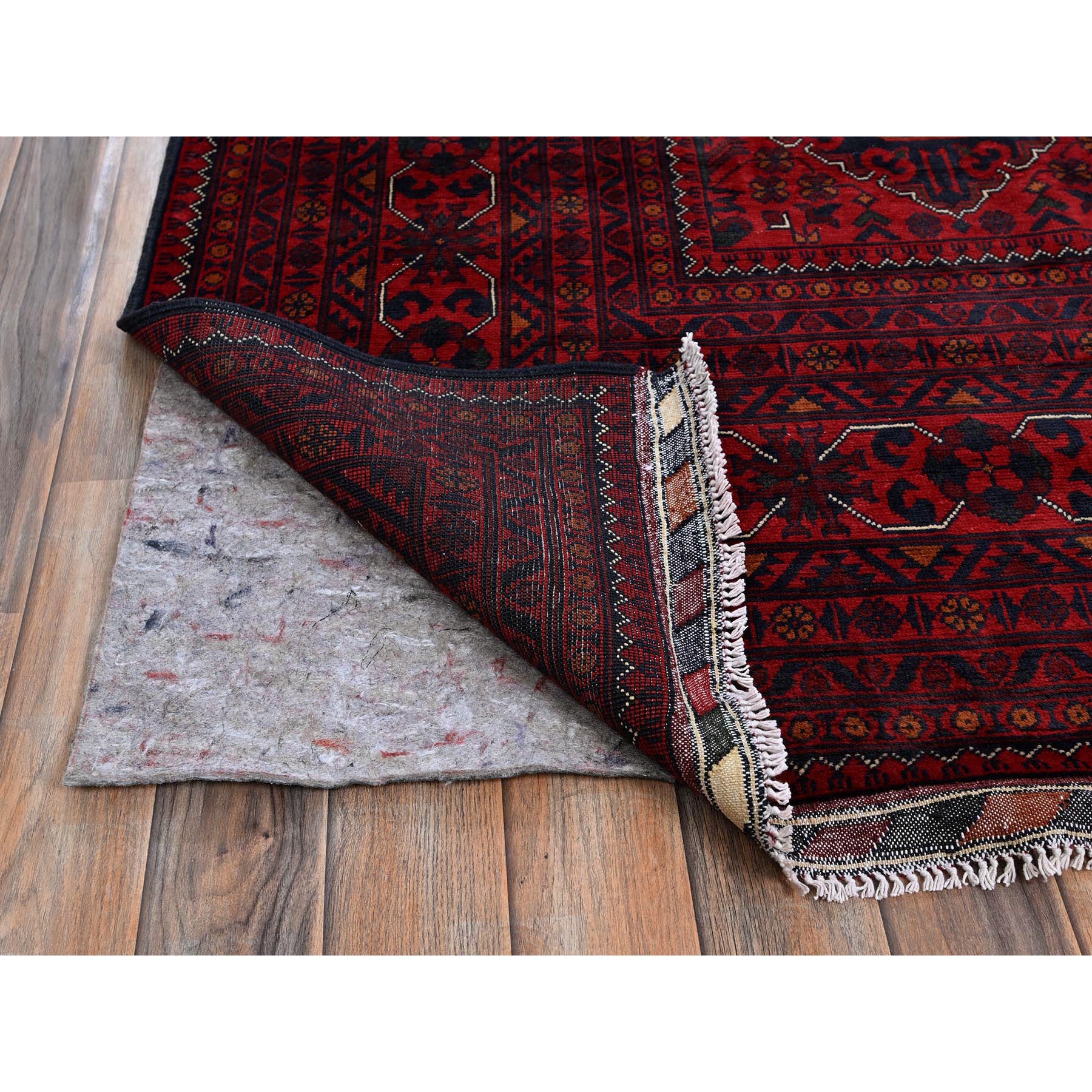9'10"x12'8" Chili Red, Afghan Khamyab with Geometric Design, Hand Knotted, Soft Wool, Natural Dyes, Oriental Rug Sh764