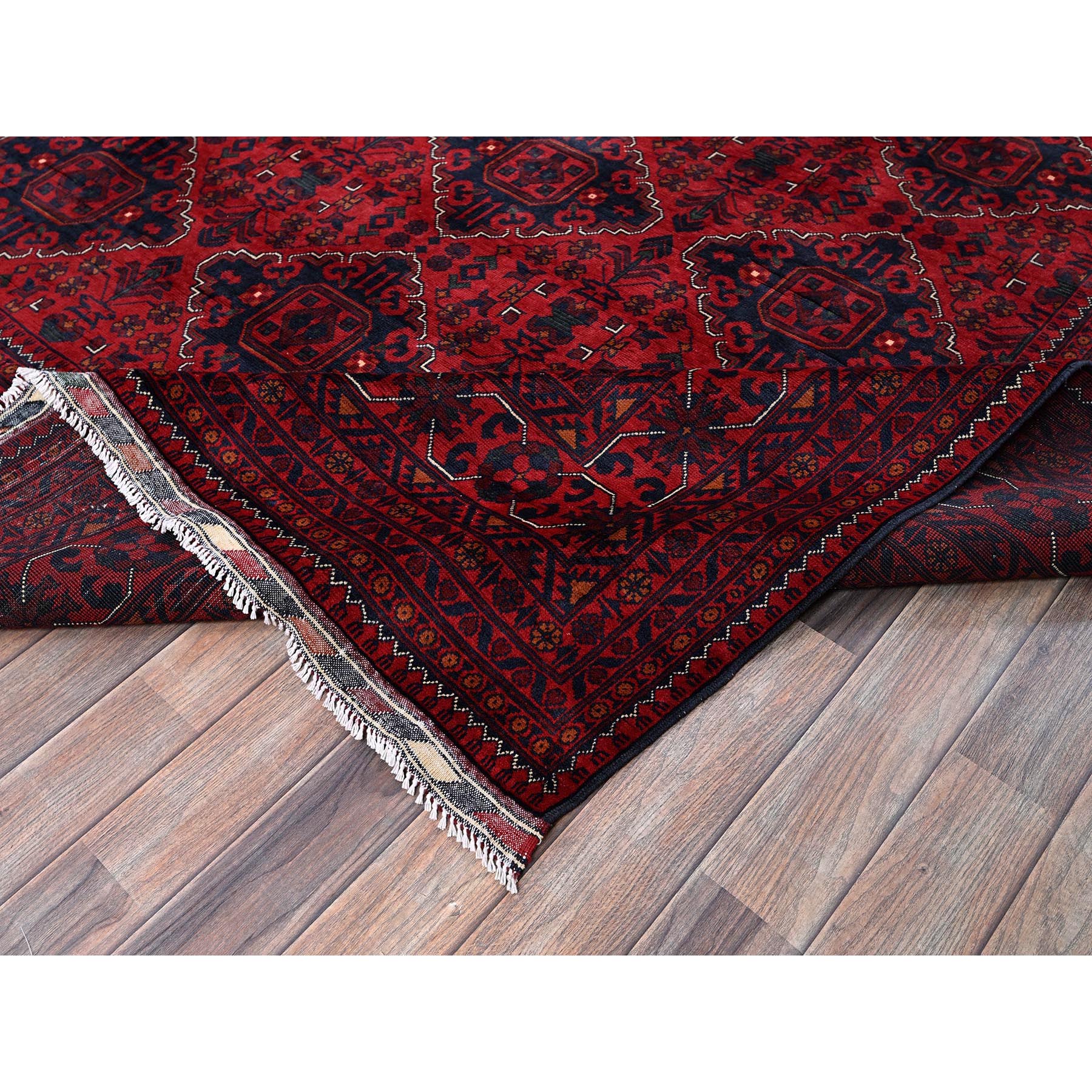 9'10"x12'8" Chili Red, Afghan Khamyab with Geometric Design, Hand Knotted, Soft Wool, Natural Dyes, Oriental Rug Sh764