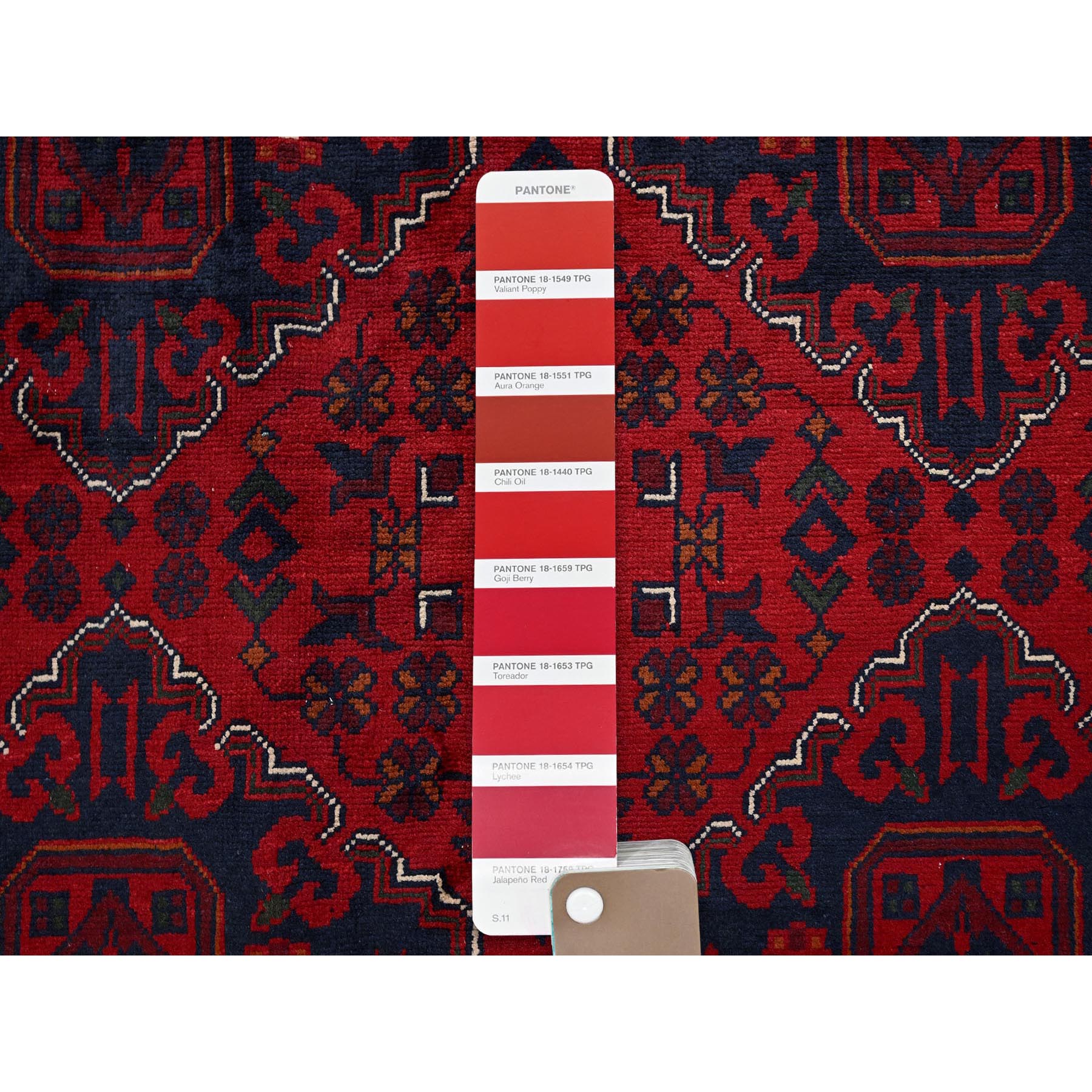 9'10"x12'8" Chili Red, Afghan Khamyab with Geometric Design, Hand Knotted, Soft Wool, Natural Dyes, Oriental Rug Sh764
