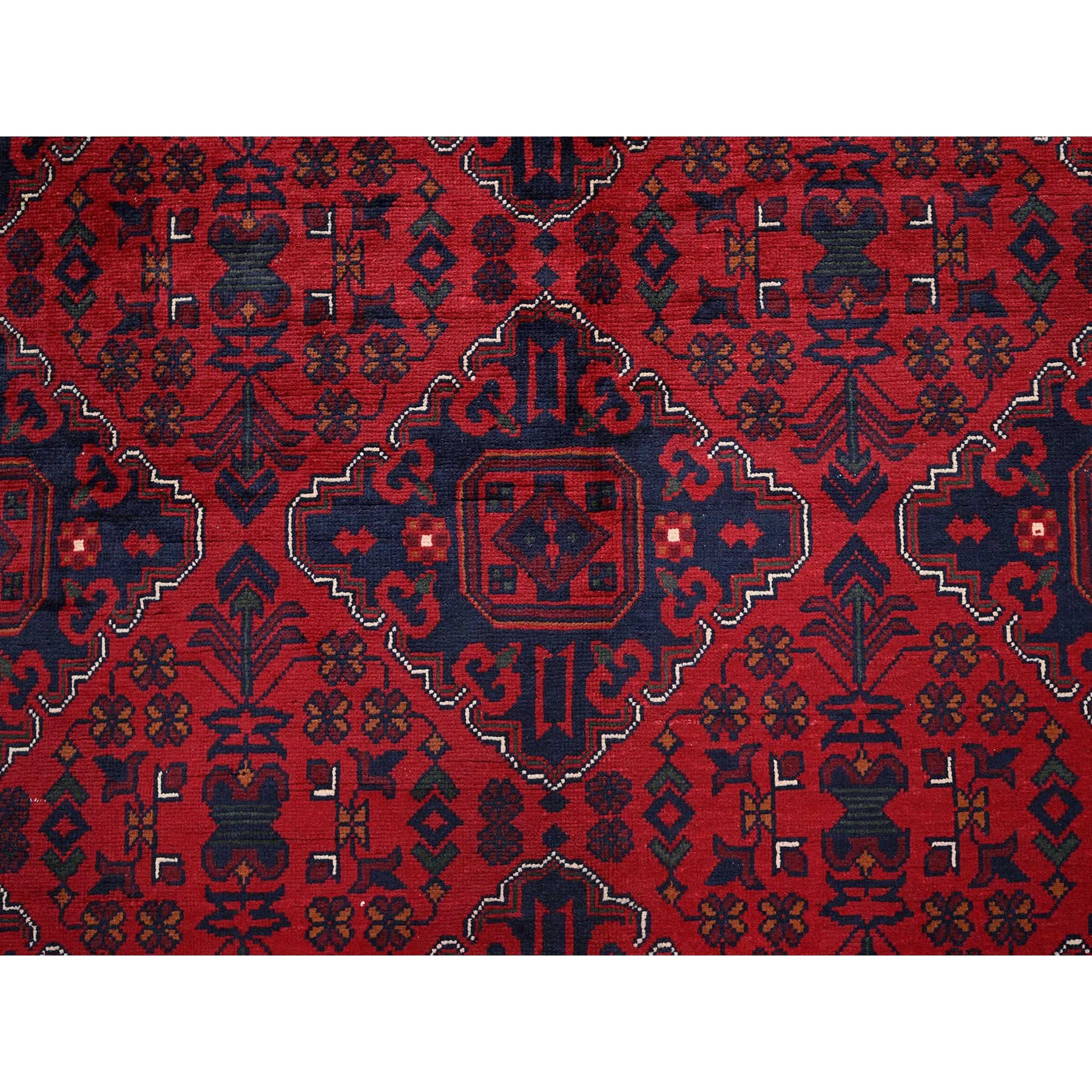 9'10"x12'8" Chili Red, Afghan Khamyab with Geometric Design, Hand Knotted, Soft Wool, Natural Dyes, Oriental Rug Sh764