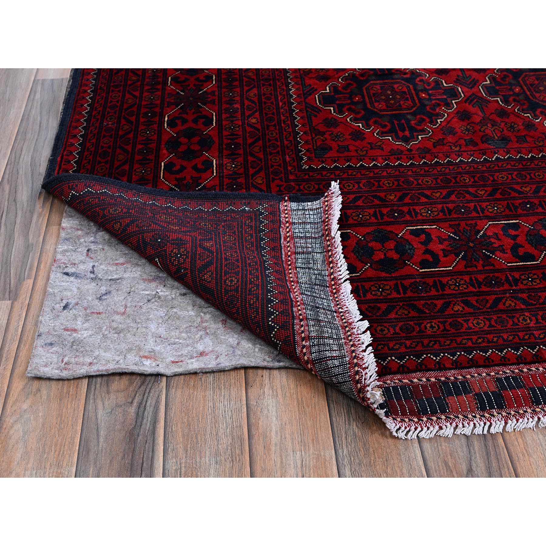 9'10"x12'9" Scarlet Red, Afghan Khamyab with Geometric Pattern, Hand Knotted, Soft and Velvety Wool, Vegetable Dyes, Oriental Rug Sh765