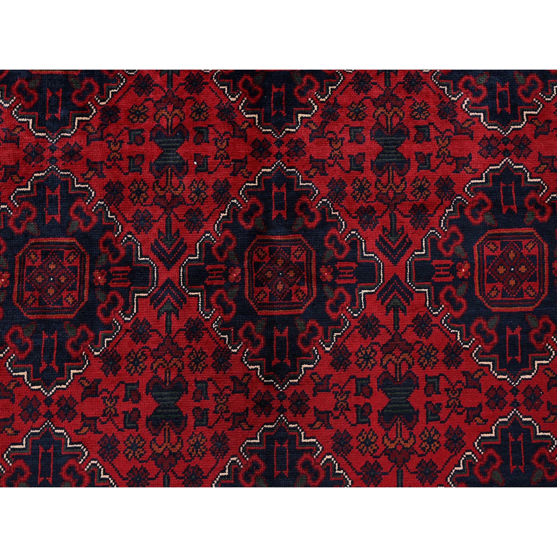 9'10"x12'9" Scarlet Red, Afghan Khamyab with Geometric Pattern, Hand Knotted, Soft and Velvety Wool, Vegetable Dyes, Oriental Rug Sh765