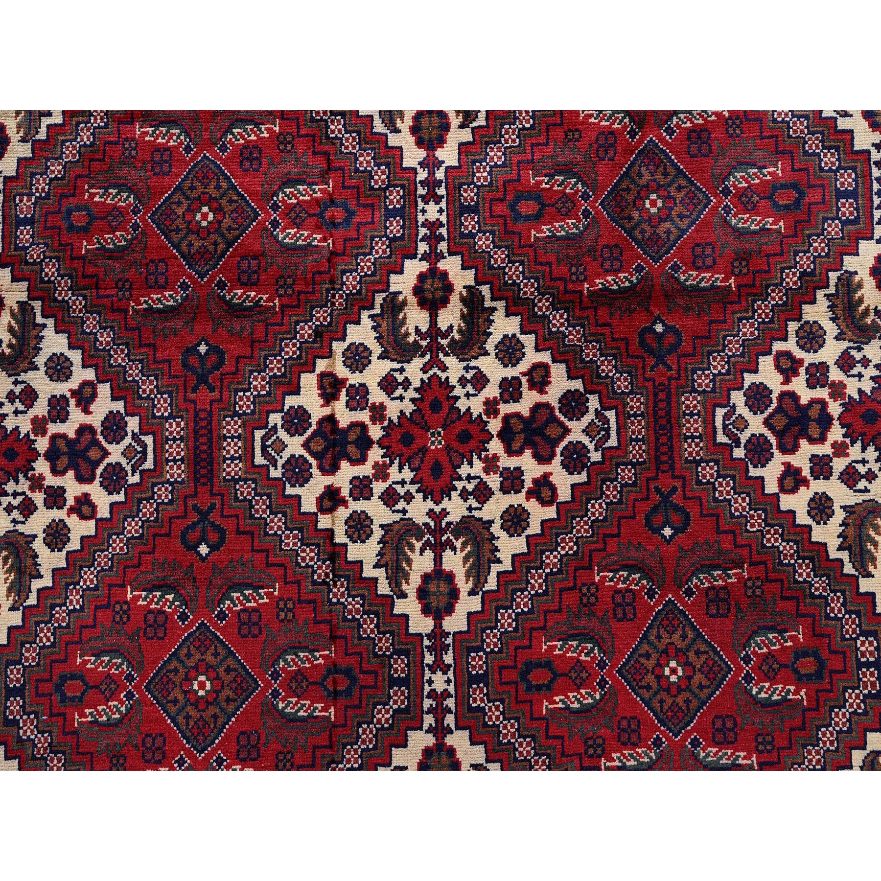 9'10"x13' Scarlet Red, Afghan Khamyab with Geometric Design, Hand Knotted, Soft and Velvety Wool, Vegetable Dyes, Oriental Rug Sh766