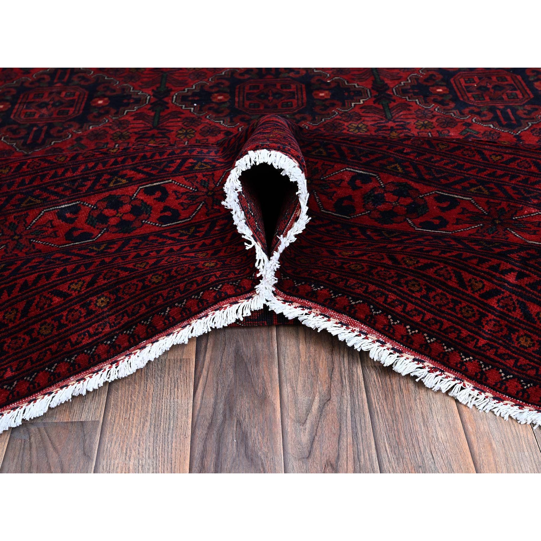 9'10"x12'10" Chili Red, Afghan Khamyab with Geometric Pattern, Hand Knotted, Soft and Velvety Wool, Vegetable Dyes, Oriental Rug Sh767