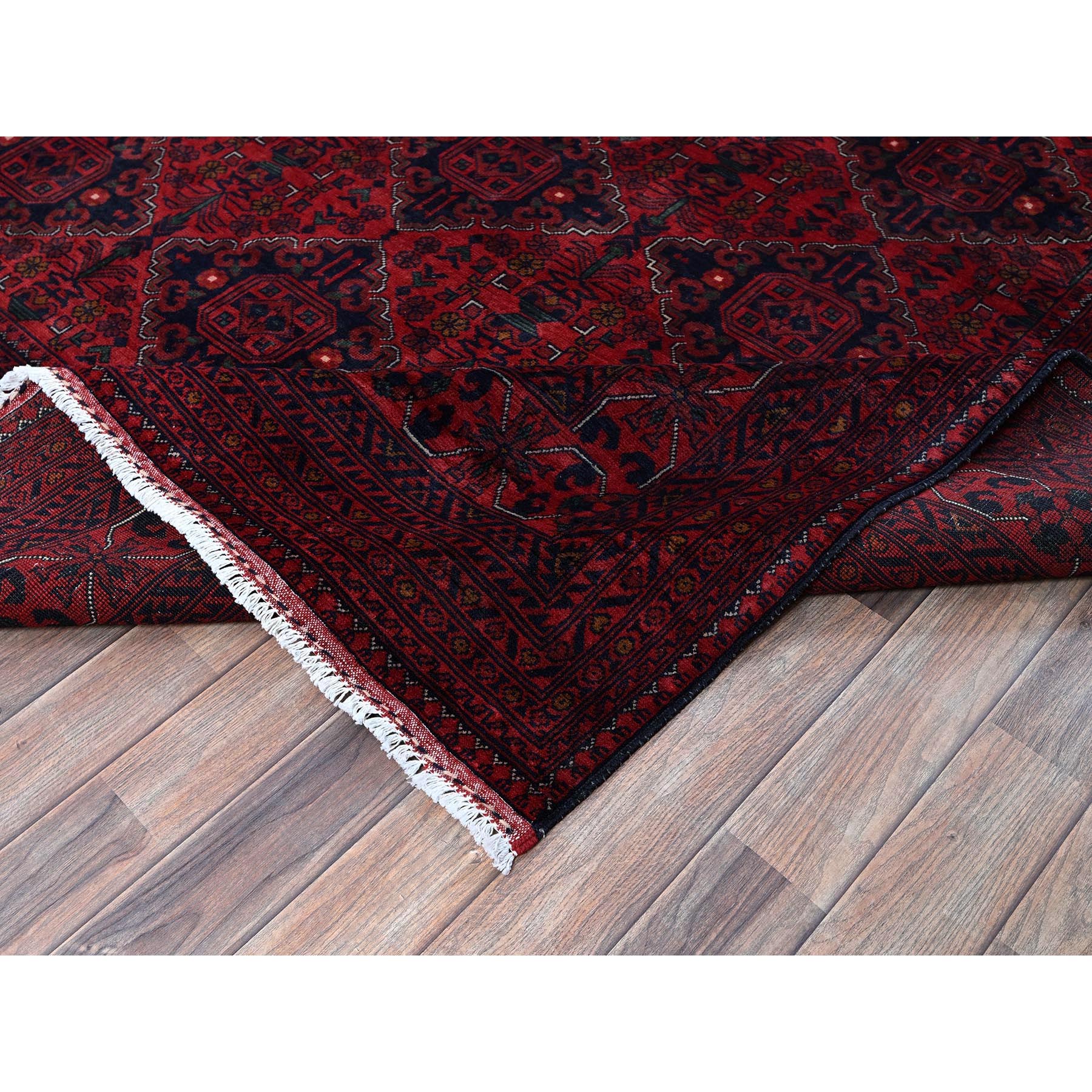9'10"x12'10" Chili Red, Afghan Khamyab with Geometric Pattern, Hand Knotted, Soft and Velvety Wool, Vegetable Dyes, Oriental Rug Sh767