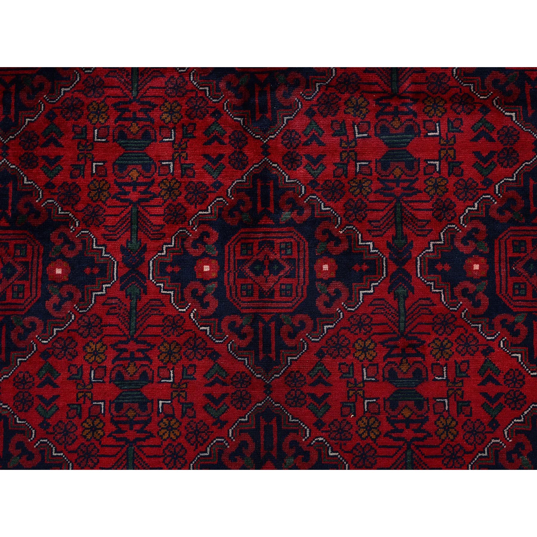9'10"x12'10" Chili Red, Afghan Khamyab with Geometric Pattern, Hand Knotted, Soft and Velvety Wool, Vegetable Dyes, Oriental Rug Sh767