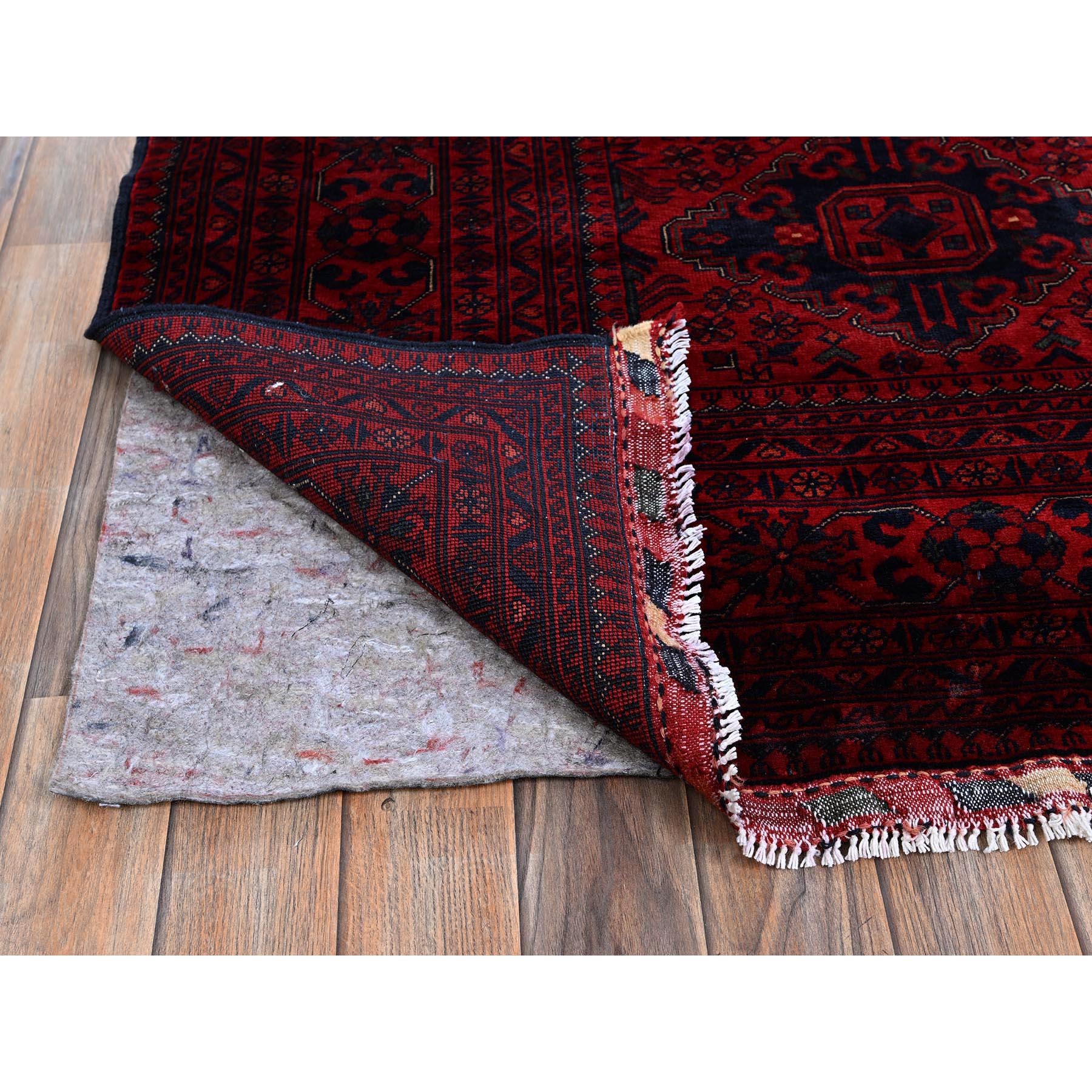 9'10"x13'2" Chili Red, Afghan Khamyab with Geometric Design, Soft and Shiny Wool, Hand Knotted, Vegetable Dyes, Oriental Rug Sh768