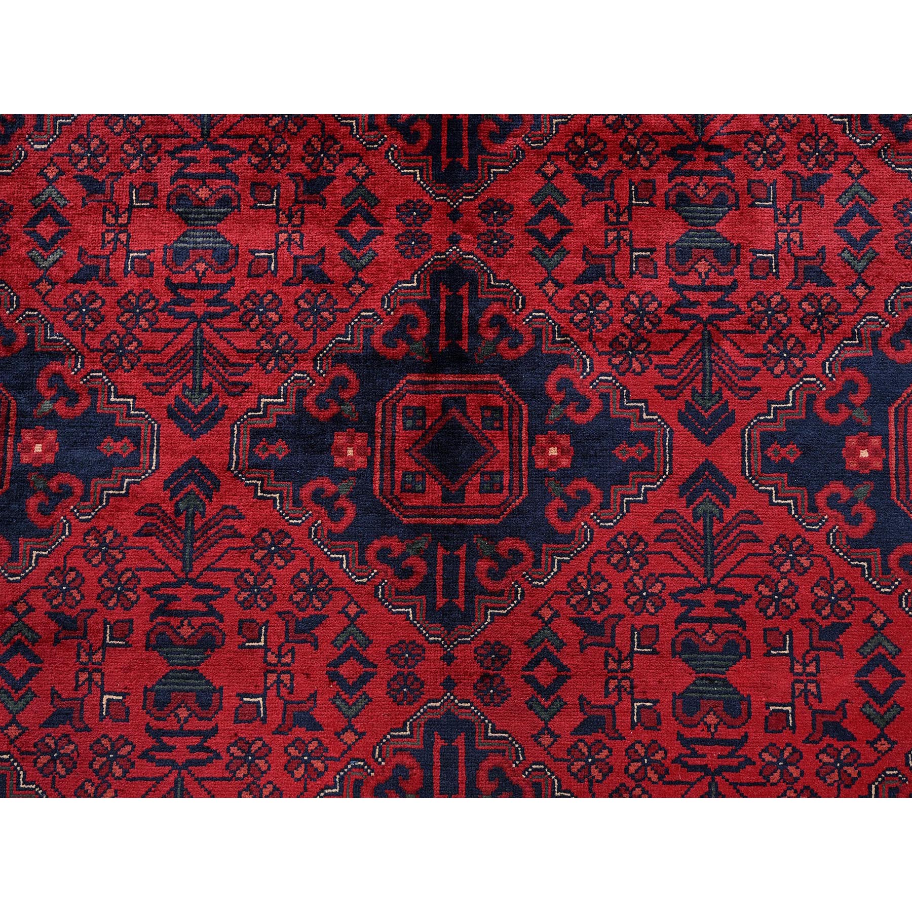 9'10"x13'2" Chili Red, Afghan Khamyab with Geometric Design, Soft and Shiny Wool, Hand Knotted, Vegetable Dyes, Oriental Rug Sh768