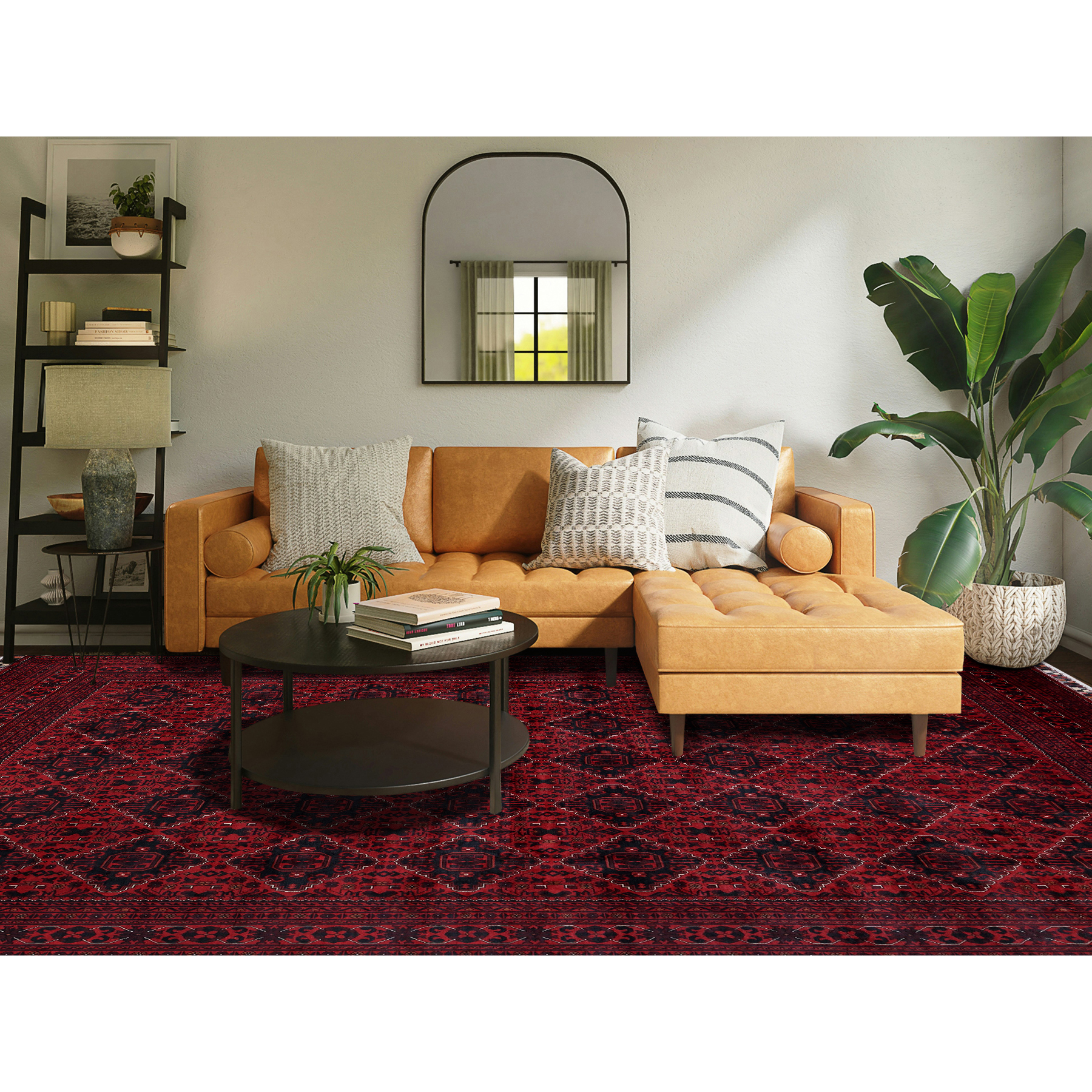 9'9"x13'10" Carmine Red, Afghan Khamyab with Geometric Design, Soft and Velvety Wool, Hand Knotted, Natural Dyes, Oriental Rug Sh772