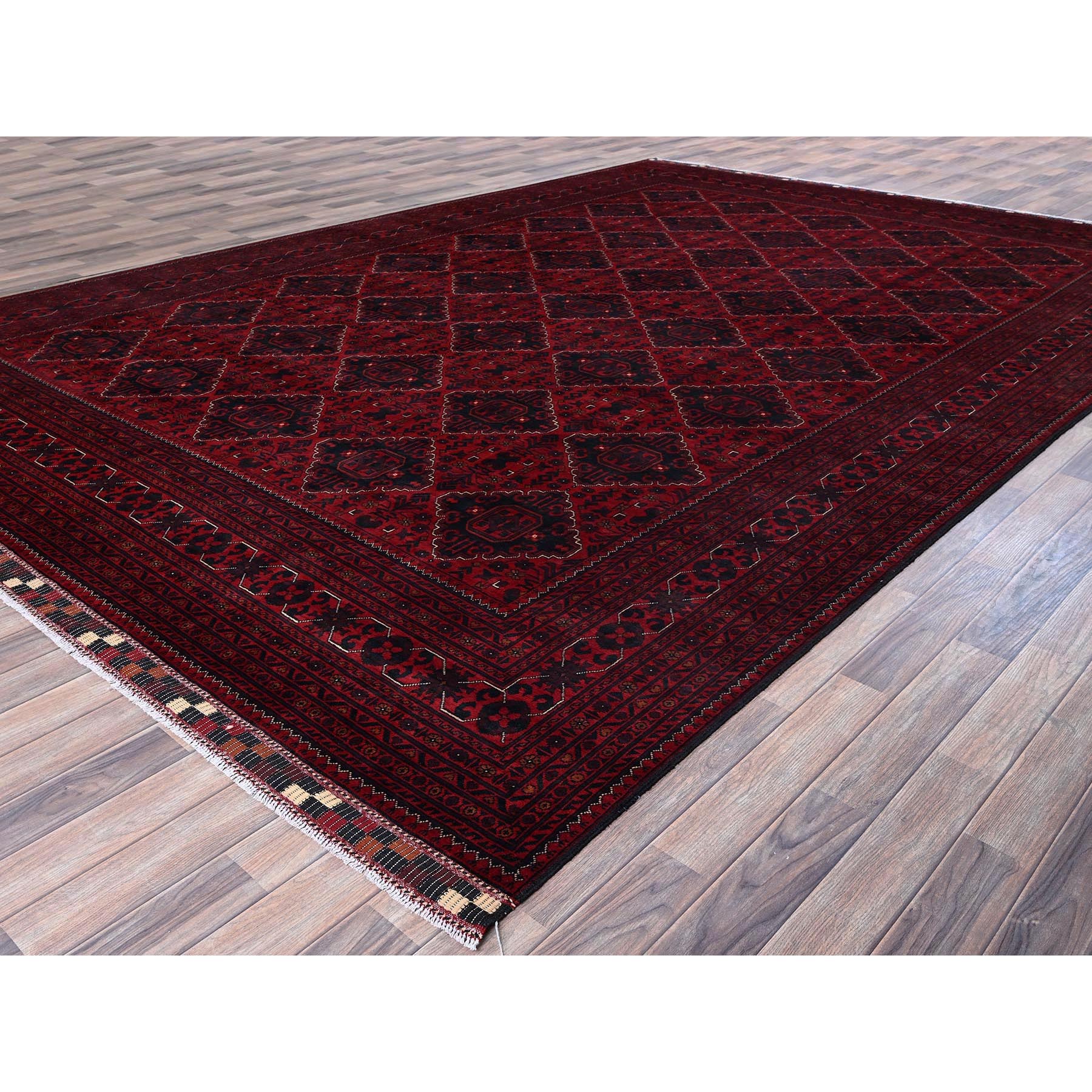 9'9"x13'10" Carmine Red, Afghan Khamyab with Geometric Design, Soft and Velvety Wool, Hand Knotted, Natural Dyes, Oriental Rug Sh772