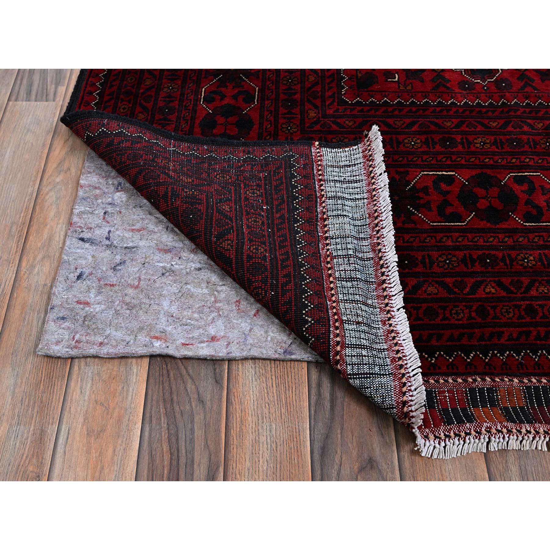 9'9"x13'10" Carmine Red, Afghan Khamyab with Geometric Design, Soft and Velvety Wool, Hand Knotted, Natural Dyes, Oriental Rug Sh772