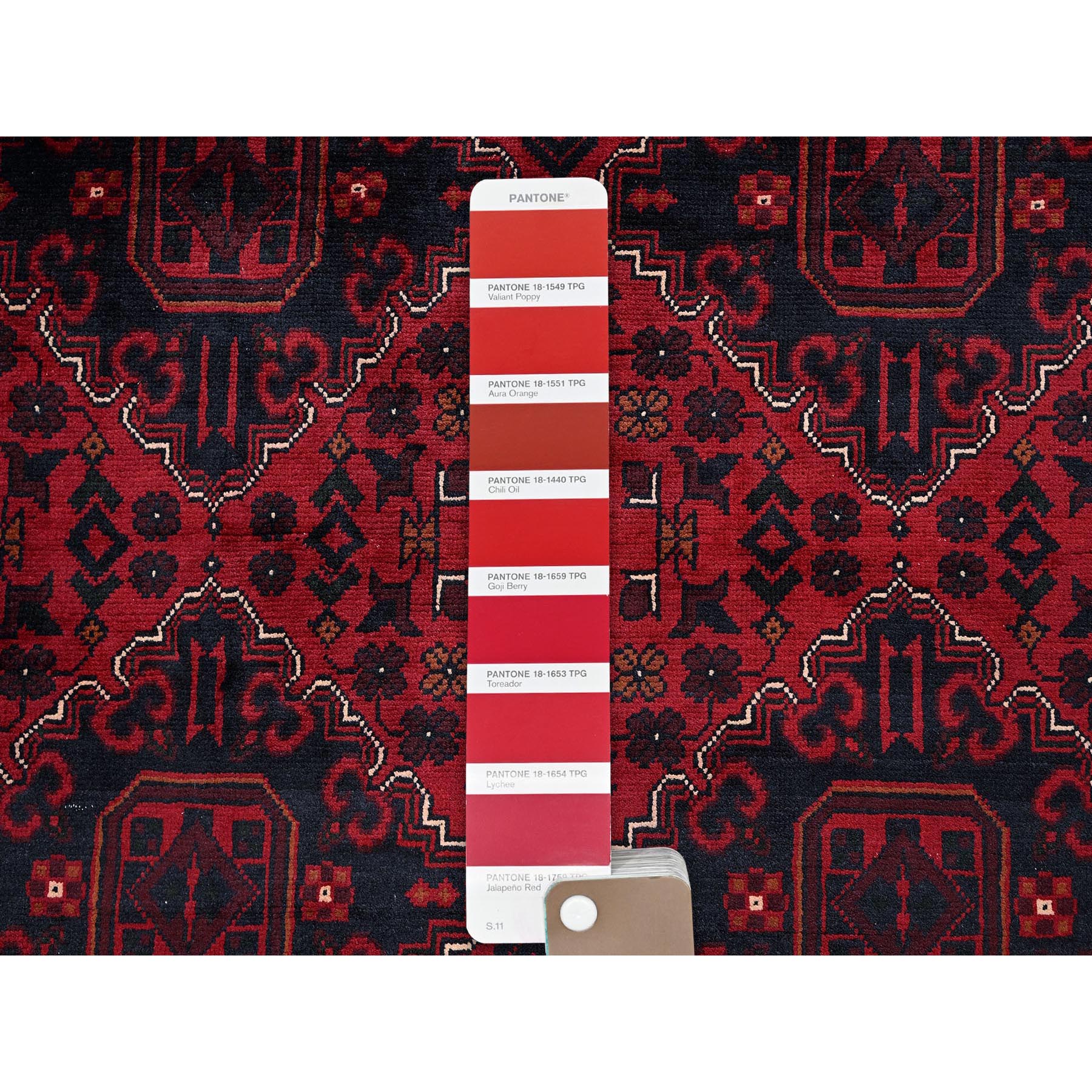 9'9"x13'10" Carmine Red, Afghan Khamyab with Geometric Design, Soft and Velvety Wool, Hand Knotted, Natural Dyes, Oriental Rug Sh772