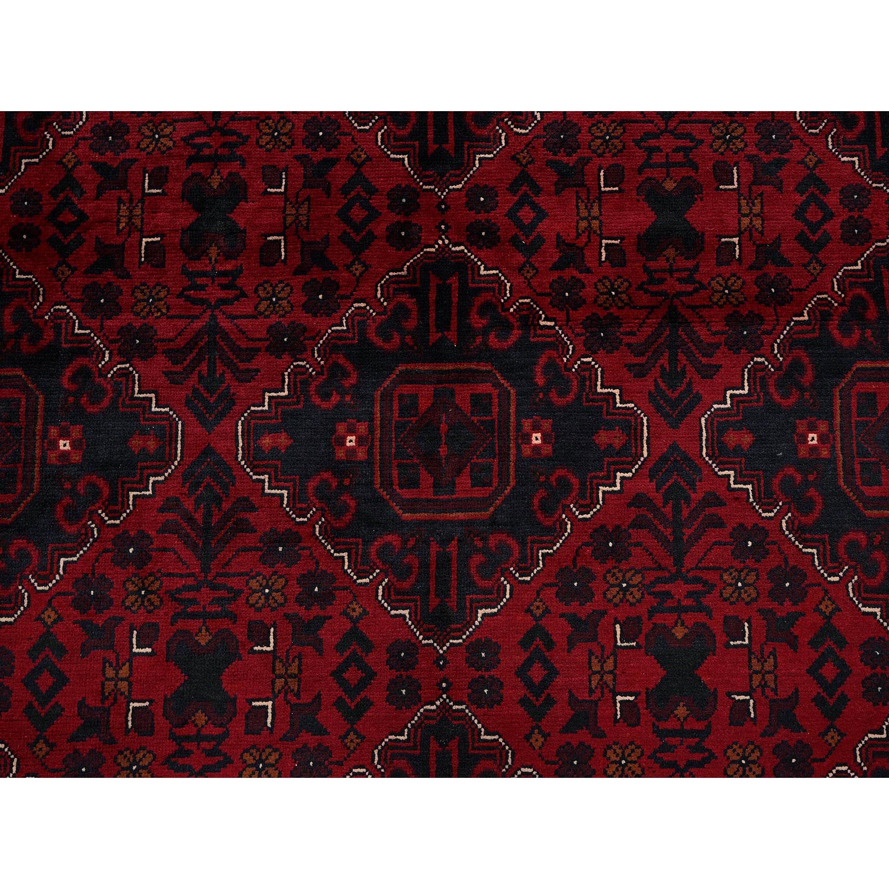 9'9"x13'10" Carmine Red, Afghan Khamyab with Geometric Design, Soft and Velvety Wool, Hand Knotted, Natural Dyes, Oriental Rug Sh772