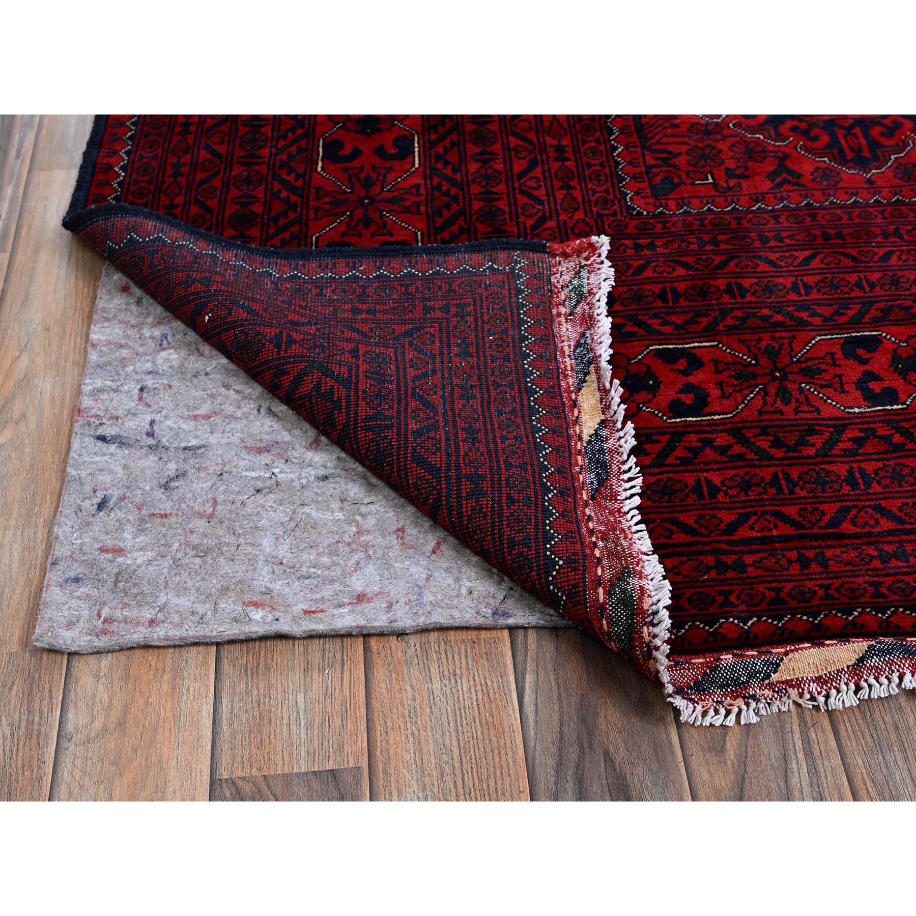 9'8"x12'9" Berry Red, Afghan Khamyab with Geometric Pattern, Hand Knotted, Soft and Velvety Wool, Vegetable Dyes, Oriental Rug Sh773