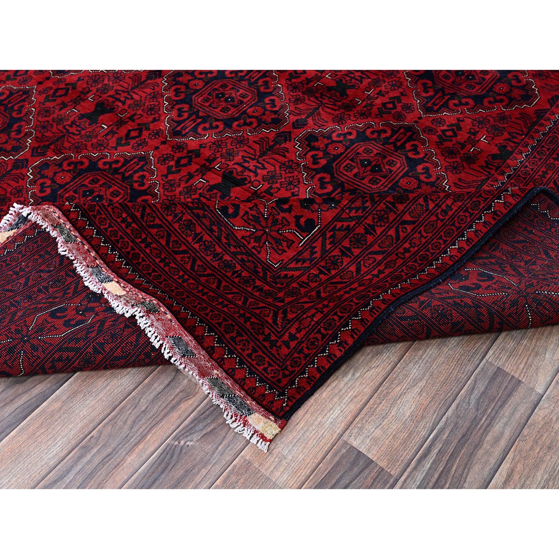9'8"x12'9" Berry Red, Afghan Khamyab with Geometric Pattern, Hand Knotted, Soft and Velvety Wool, Vegetable Dyes, Oriental Rug Sh773