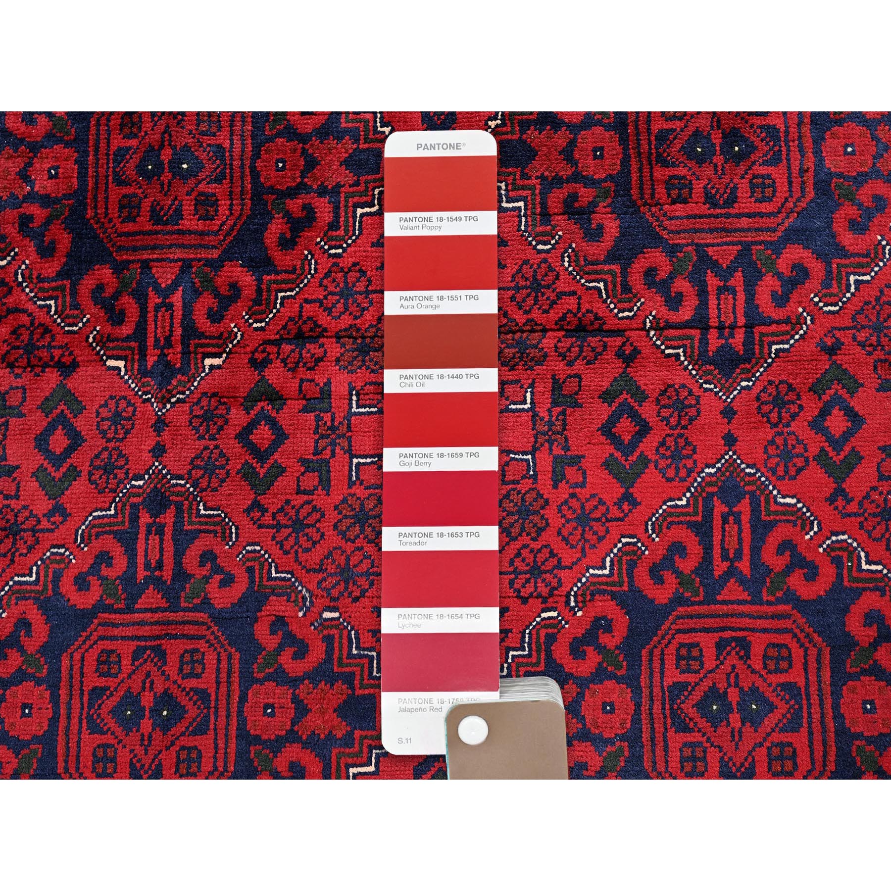9'8"x12'9" Berry Red, Afghan Khamyab with Geometric Pattern, Hand Knotted, Soft and Velvety Wool, Vegetable Dyes, Oriental Rug Sh773