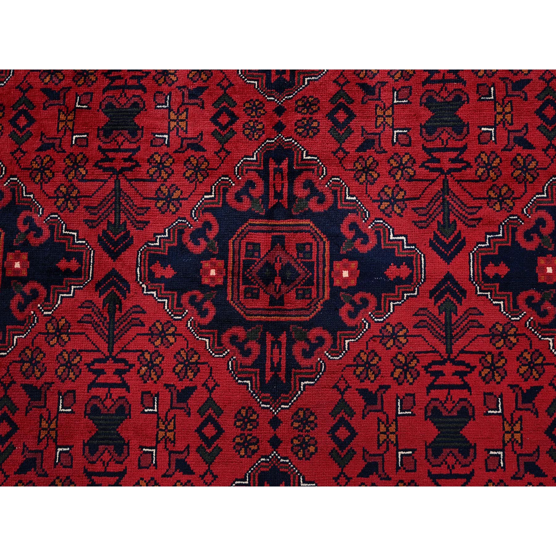 9'9"x12'8" Crimson Red, Afghan Khamyab with Geometric Pattern, Hand Knotted, Soft and Velvety Wool, Vegetable Dyes, Oriental Rug Sh774