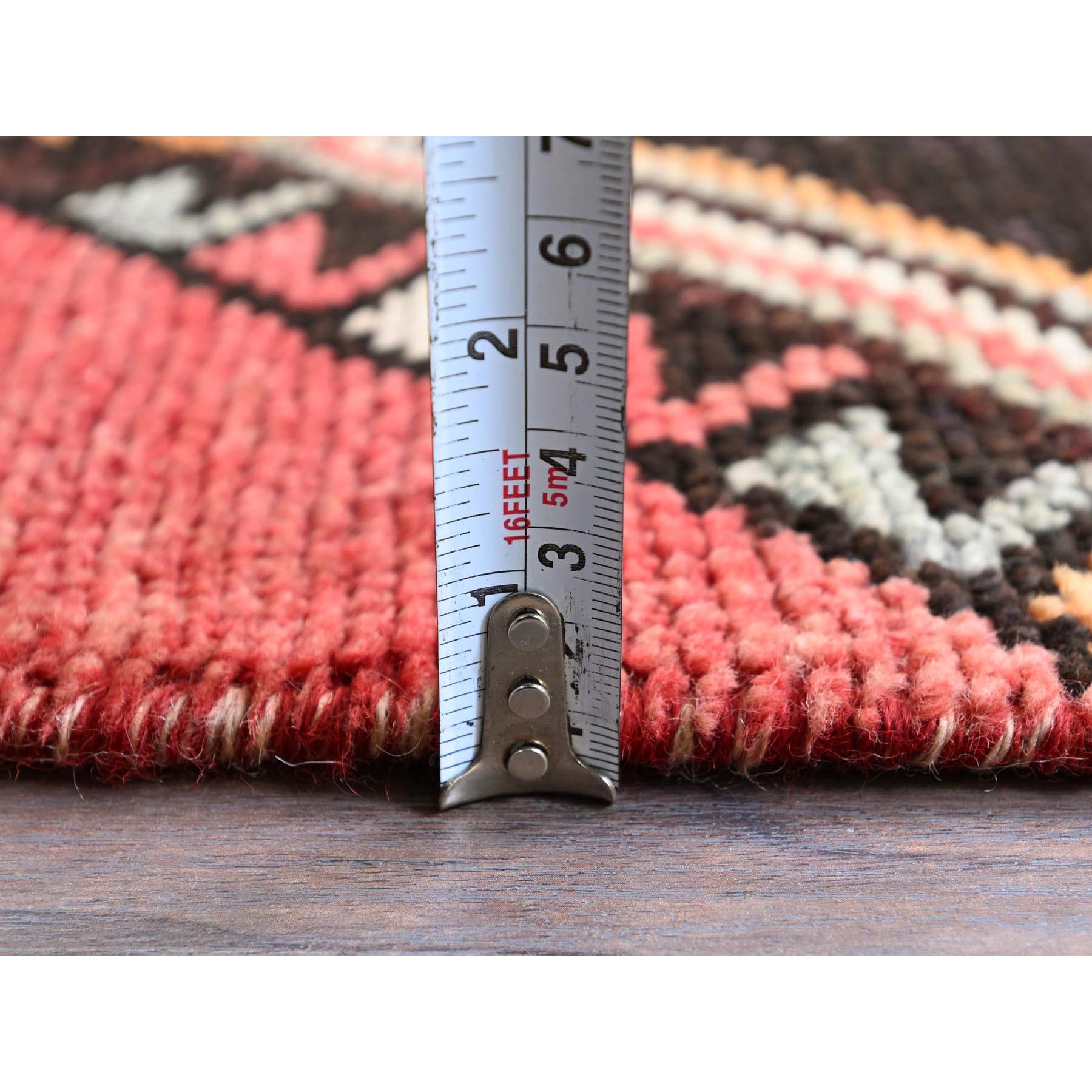 3'1"x8'4" Imperial Red, Vintage Persian Shiraz with Geometric Pattern, 100% Wool, Hand Knotted, Shaved Down, Zero Pile, Even Wear, Sides and Ends Professionally Secured, Good Condition, Runner, Oriental Rug Sh777