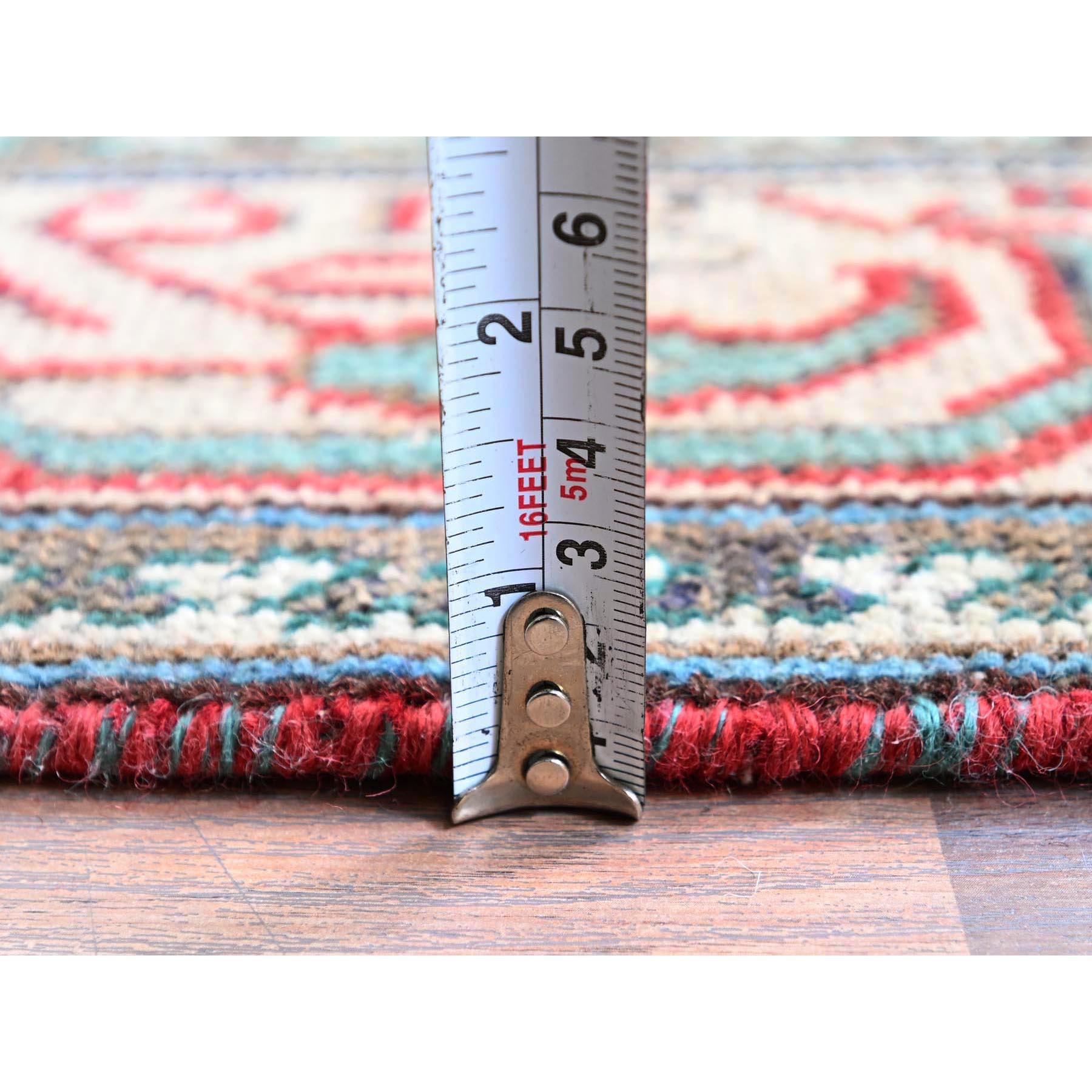 3'2"x12'4" Crimson Red, Vintage Persian Tabriz with Acorn Design Intricate Repetitive Pattern, 100% Wool, Hand Knotted, Shaved Down, Zero Pile, Sides and Ends Professionally Secured, Good Condition, Runner, Oriental Rug Sh779