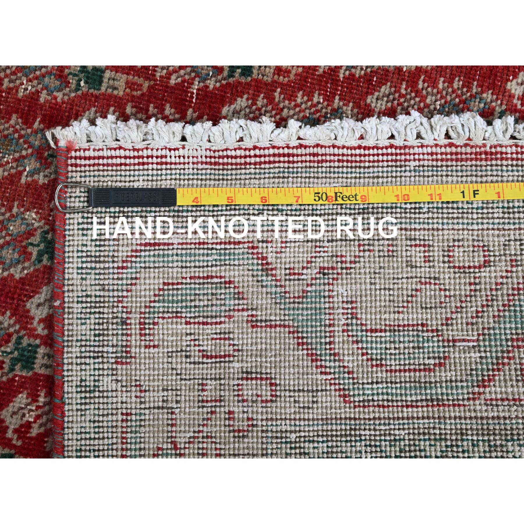 3'2"x12'4" Crimson Red, Vintage Persian Tabriz with Acorn Design Intricate Repetitive Pattern, 100% Wool, Hand Knotted, Shaved Down, Zero Pile, Sides and Ends Professionally Secured, Good Condition, Runner, Oriental Rug Sh779