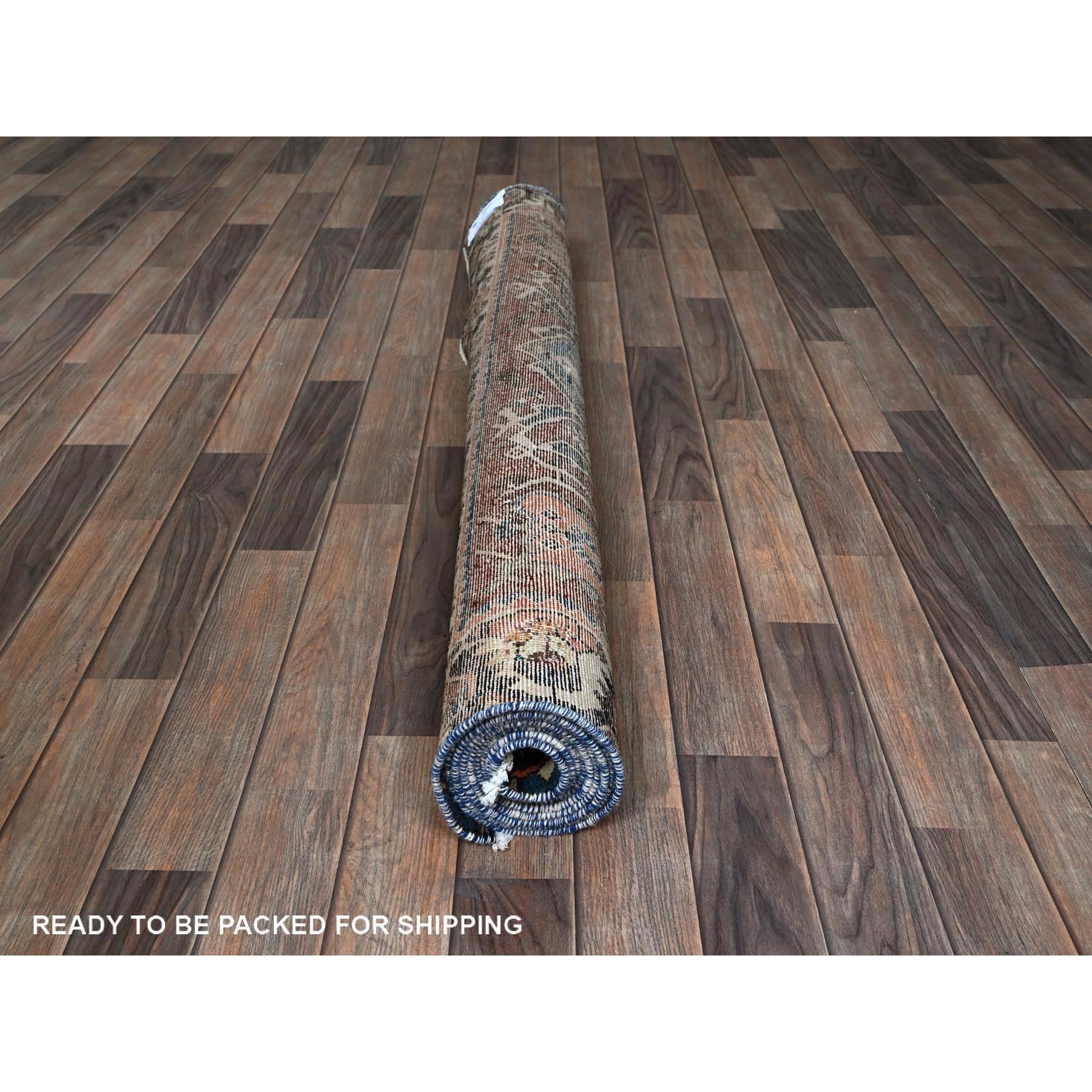4'9"x9'3" Navy Blue, Vintage Persian Bakhtiar with Large Medallion Design, Cropped Thin, Zero Pile, Even Wear, Sides and Ends Professionally Secured, 100% Wool, Hand Knotted, Good Condition, Wide Runner, Oriental Rug Sh783