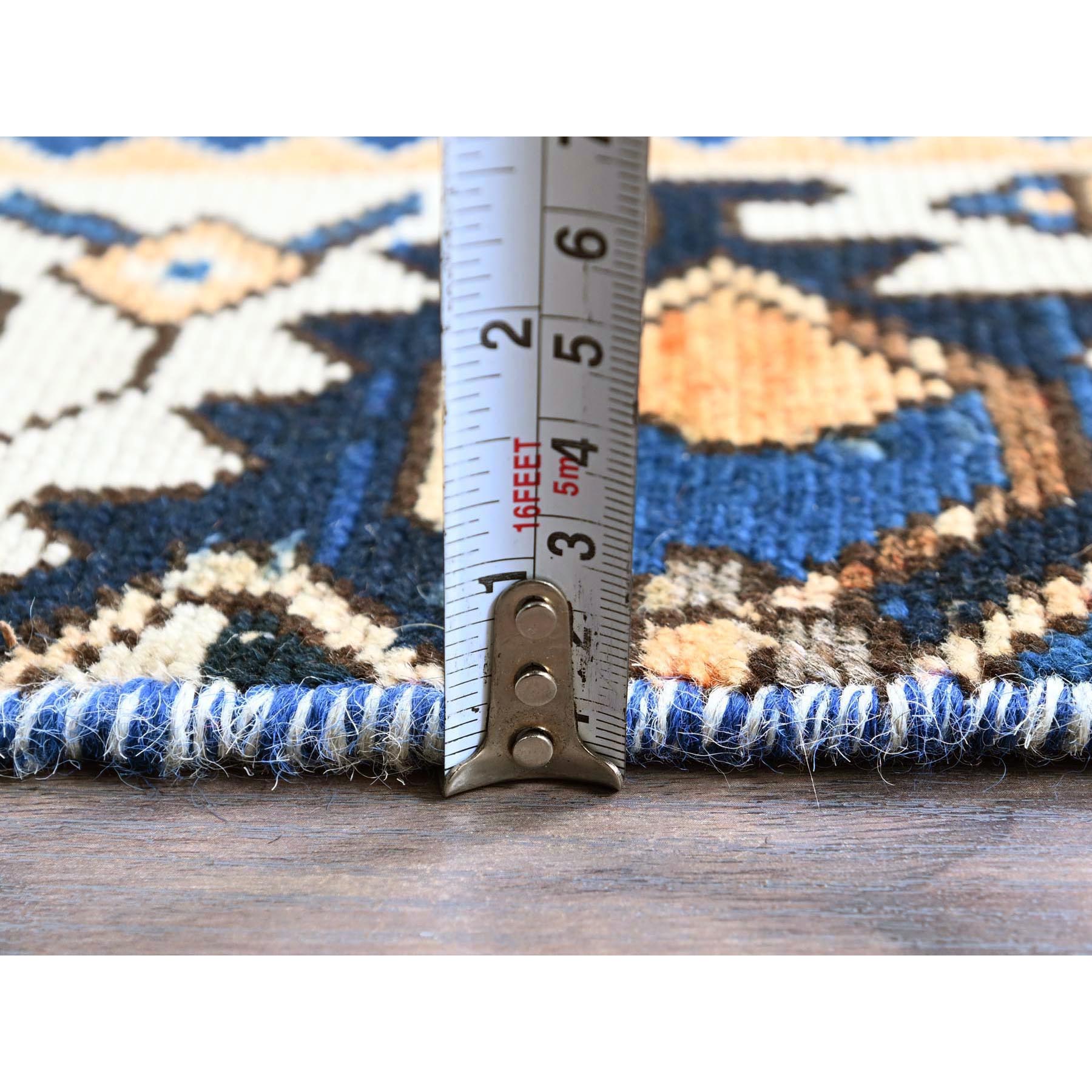 4'9"x9'3" Navy Blue, Vintage Persian Bakhtiar with Large Medallion Design, Cropped Thin, Zero Pile, Even Wear, Sides and Ends Professionally Secured, 100% Wool, Hand Knotted, Good Condition, Wide Runner, Oriental Rug Sh783