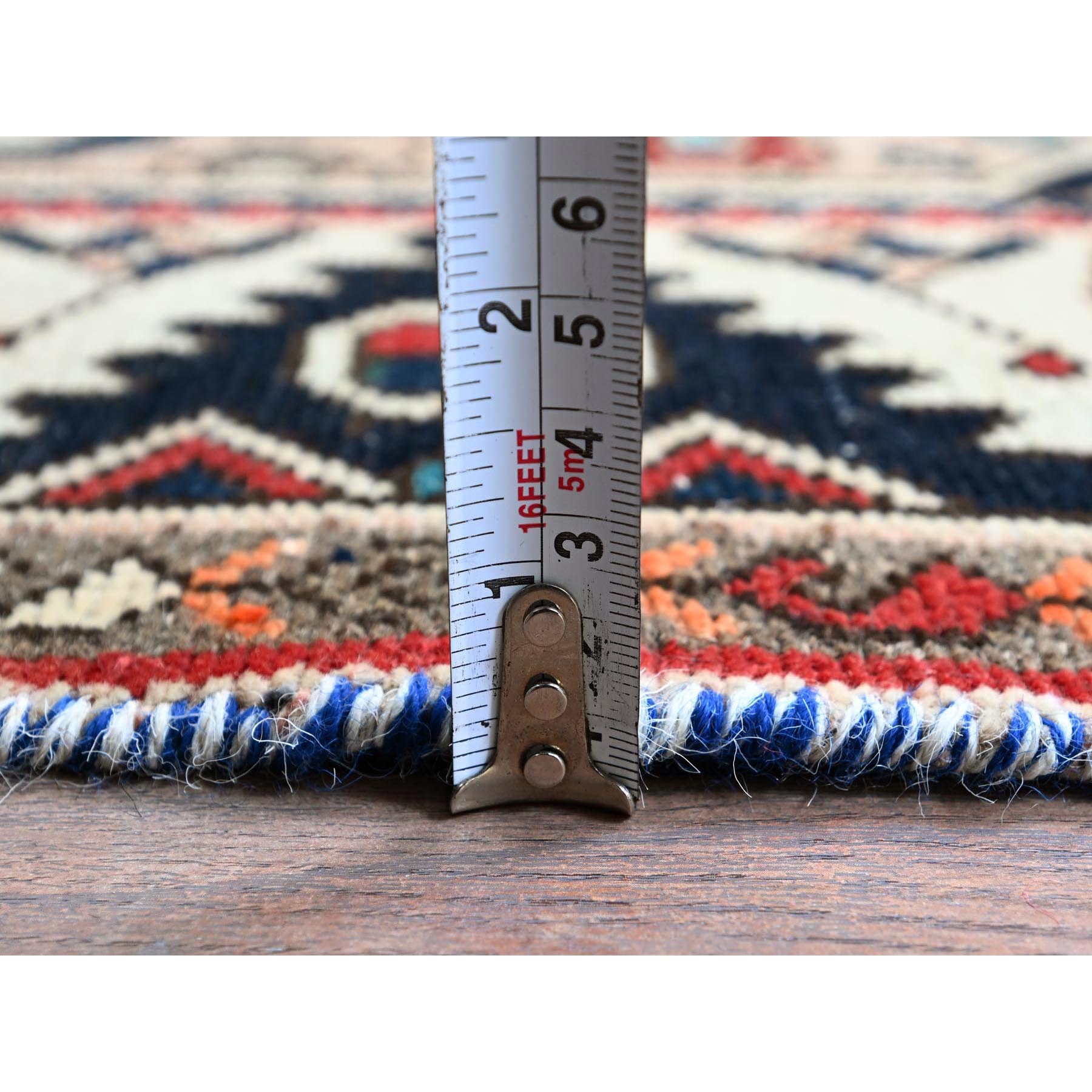 5'4"x9'8" Chiffon White, Vintage Persian Bakhtiar with Small Animal Figurines, Zero Pile, Sheared Low, Even Wear, Sides and Ends Professionally Secured, 100% Wool, Hand Knotted, Good Condition, Wide Runner, Oriental Rug Sh784