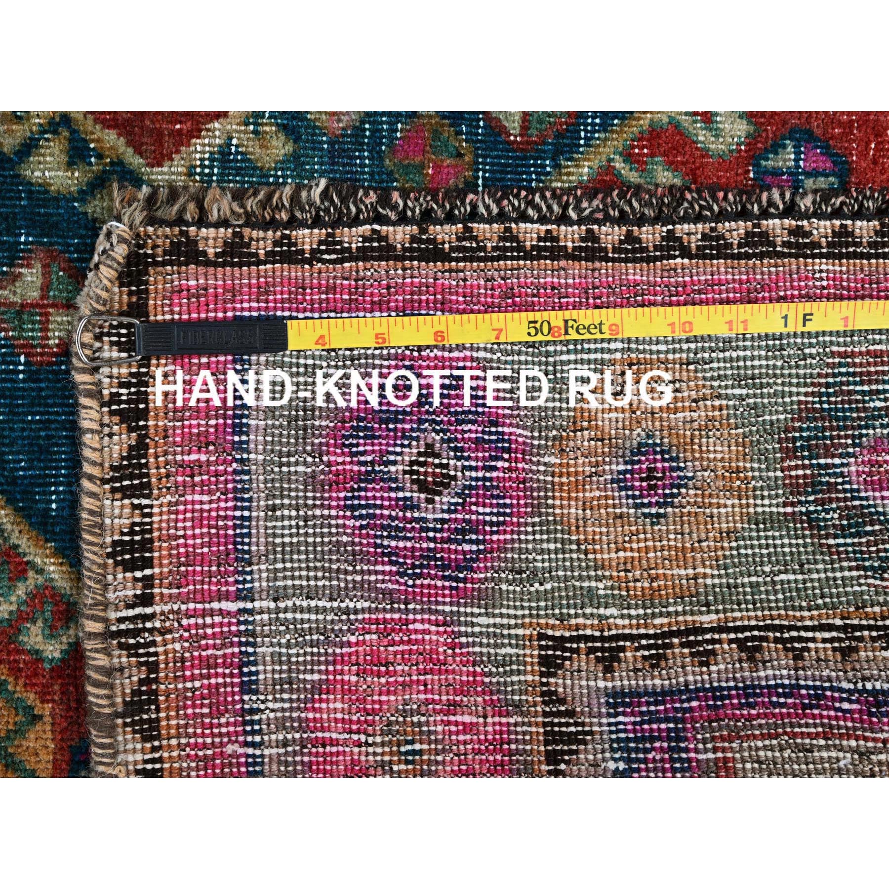 5'x7'9" Burnt Orange, Vintage Persian Shiraz with Geometric Pattern, 100% Wool, Hand Knotted, Shaved Down, Zero Pile, Even Wear, Sides and Ends Professionally Secured, Good Condition, Oriental Rug Sh785