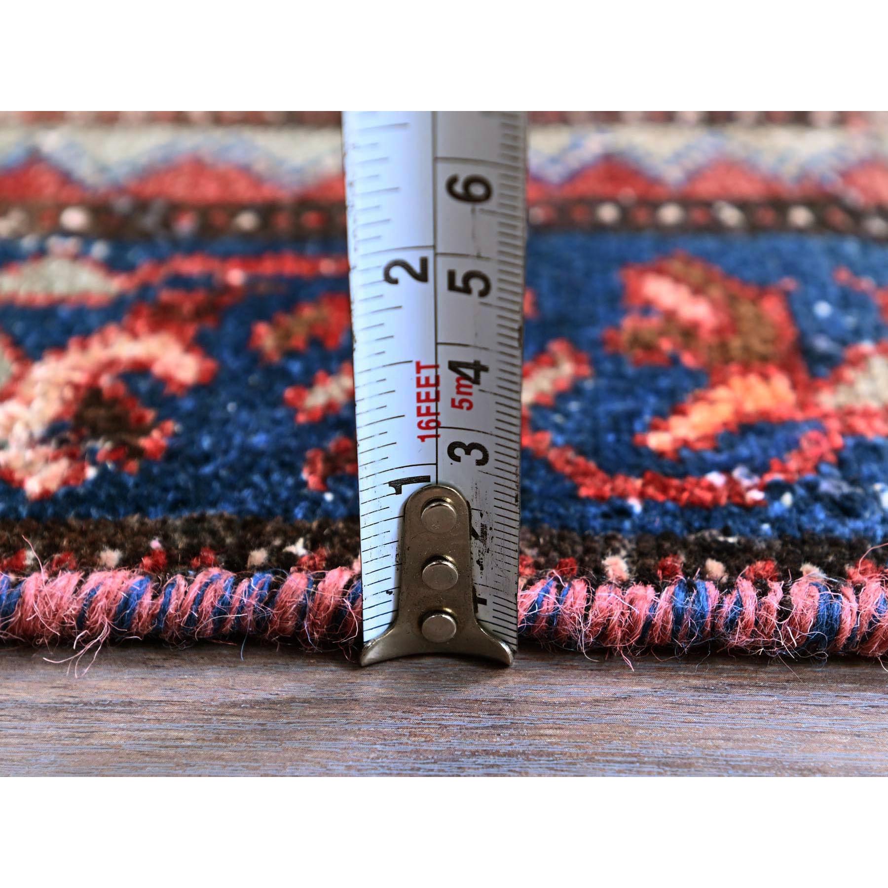 3x9'2" Merlot Red, Vintage Persian Hamadan with Geometric Pattern, Small Bird Figurines, Shaved Down, Zero Pile, Sides and Ends Professionally Secured, Hand Knotted, Pure Wool, Runner, Oriental Rug Sh788
